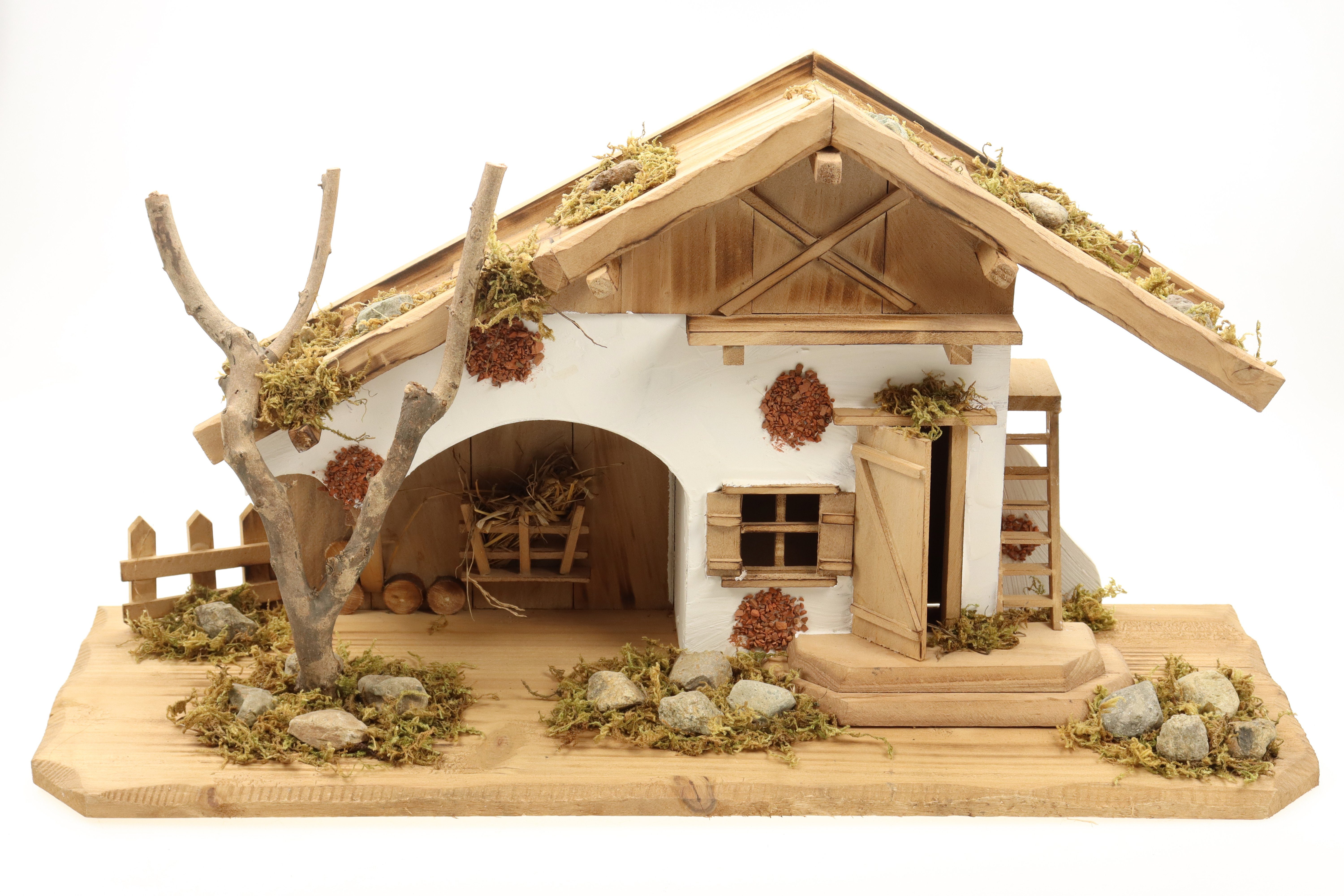 ELLUG Krippe Holz Krippenstall, Holzkrippe, Weihnachtskrippe 55*19*28cm