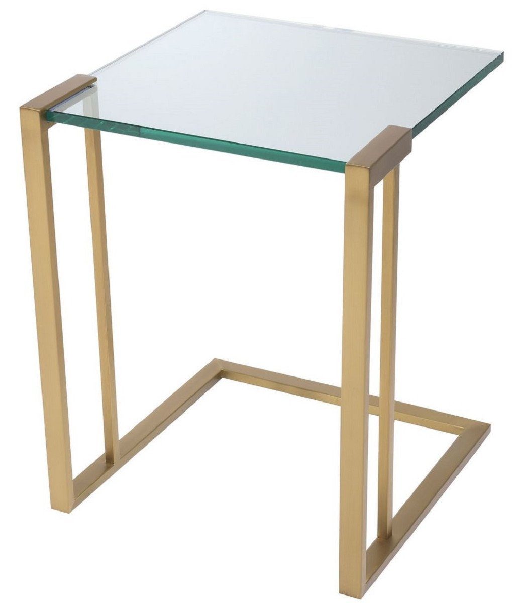 Padrino x 45 45,5 cm Möbel H. Beistelltisch Beistelltisch mit Glasplatte x Luxus Tisch 56,5 Casa Luxus Edelstahl - - Messingfarben