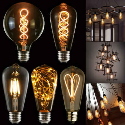 WILGOON Flutlichtstrahler E27 Edison Vintage LED Lampe Filament Nostalgie Glühbirne Retro Bulbs, LED fest integriert, Warmweiß, Edison Vintage Glühbirne, ST64 G125 Antike Bulb, Amber Retro-Licht