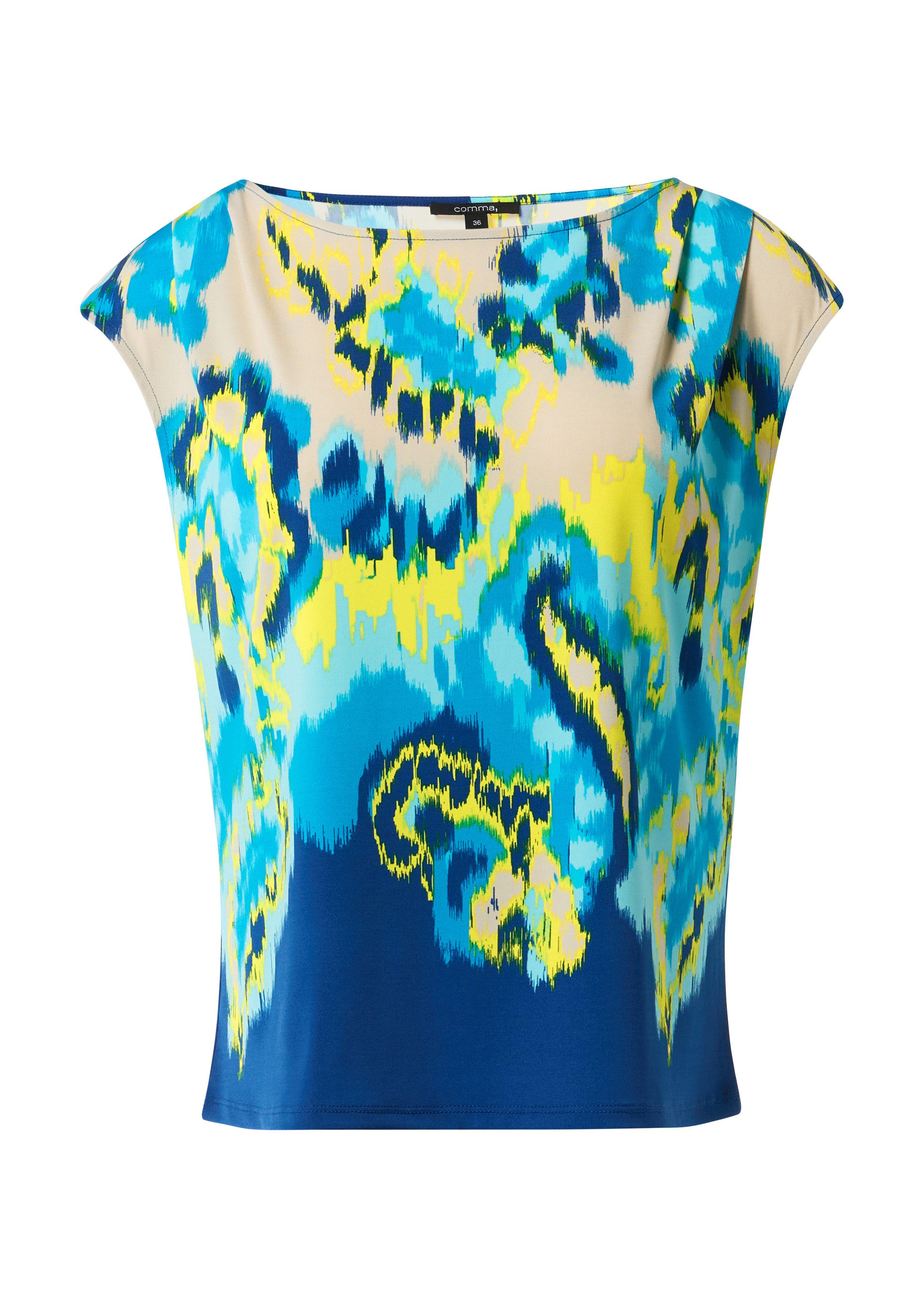 comma Kurzarmshirt T-Shirt Fließendes Jersey-Shirt mit All-over-Print