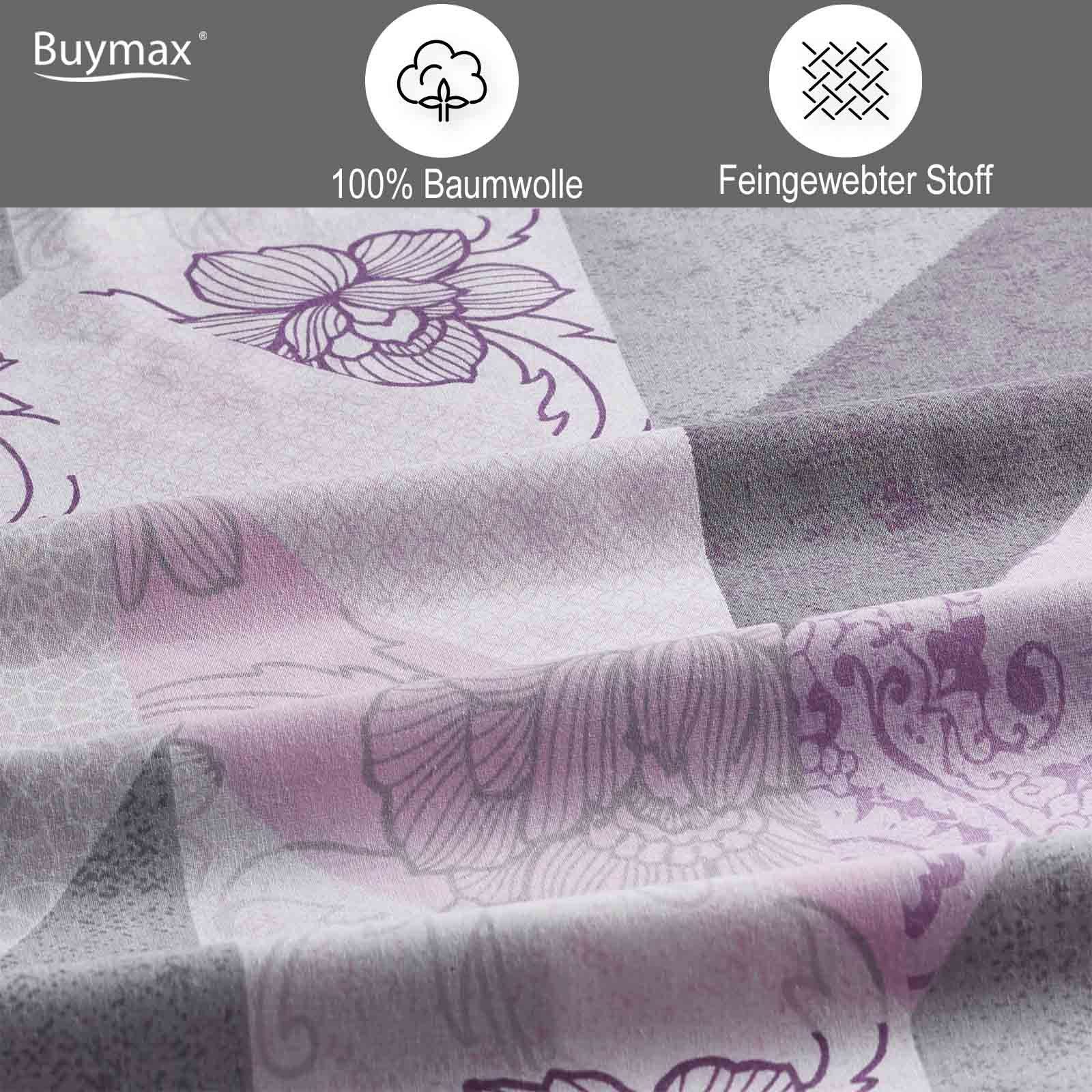 Buymax Bettwäsche Eldora, Renforcé: 100% Baumwolle, 4 teilig, 2x 135x200 cm, Reißverschluss Bettwäsche-Set, Lila Grau