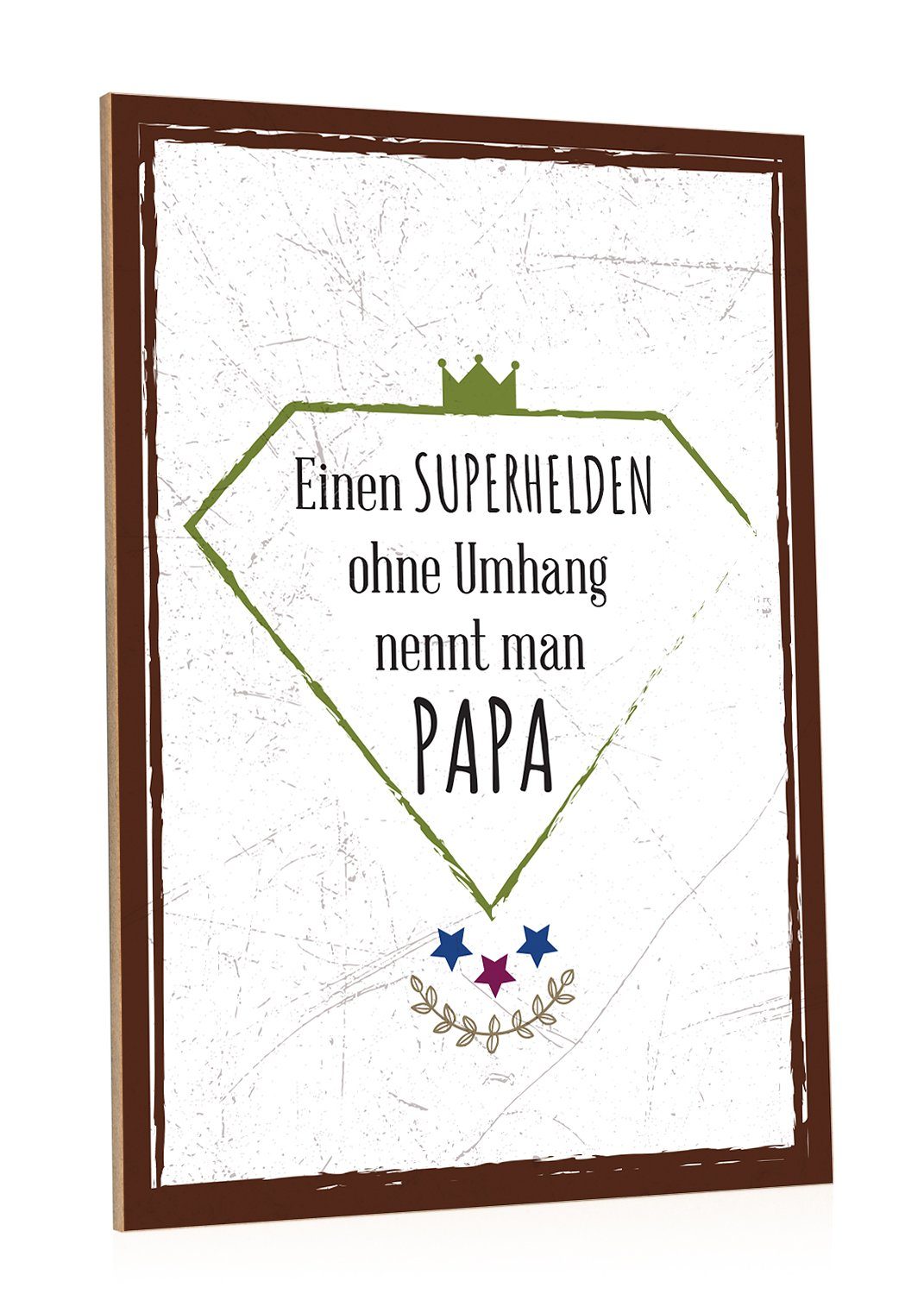 GRAVURZEILE Holzbild mit Spruch - Superhelden ohne Umhang nennt man Papa -, (1 St), Geschenk zu Vatertag