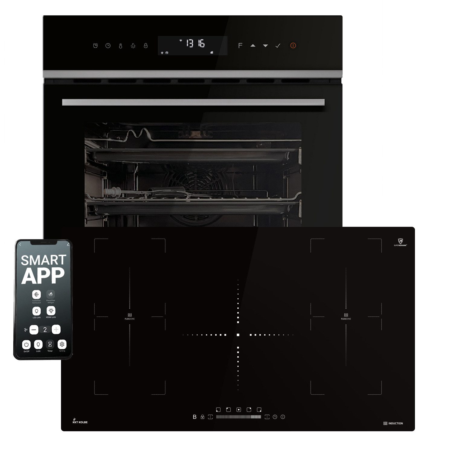 KKT KOLBE Backofen-Set Backofen und Induktionskochfeld SET8317HCIH890FZ, mit 2-fach-Teleskopauszug, Herdset / WiFi Smart App / Kochmulde / Einbaubackofen