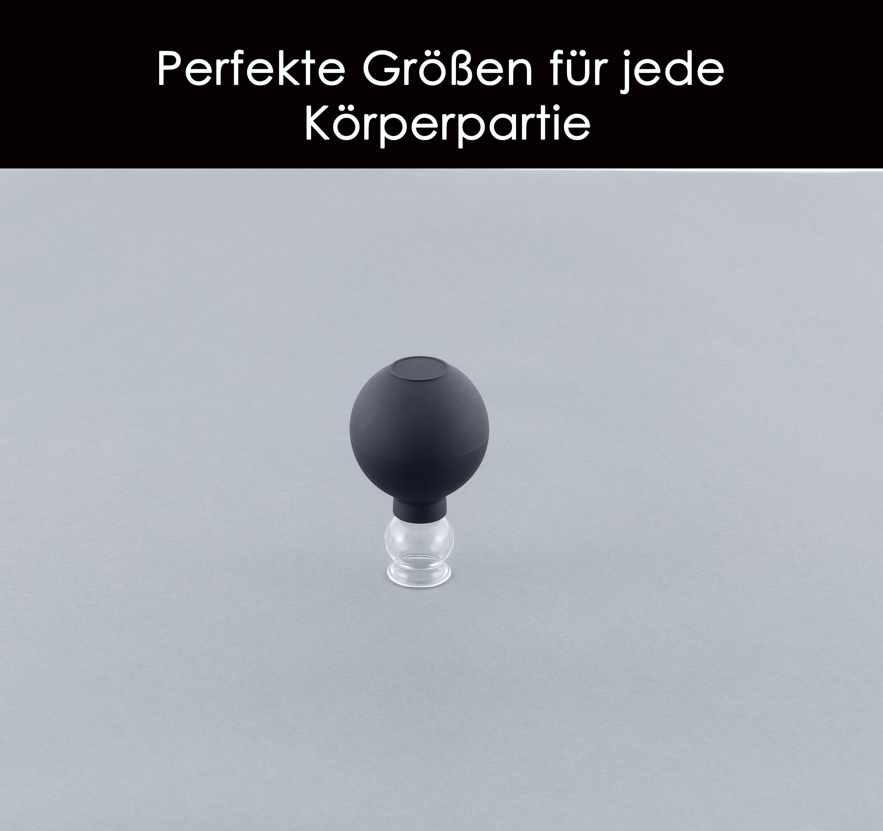 HomeBee Massagerolle Schröpfgläser Set aus Echtglas mit Saugball (Set aus Echtglas mit Saugball, 5-tlg., 5er Set), Optimal gegen Verspannungen