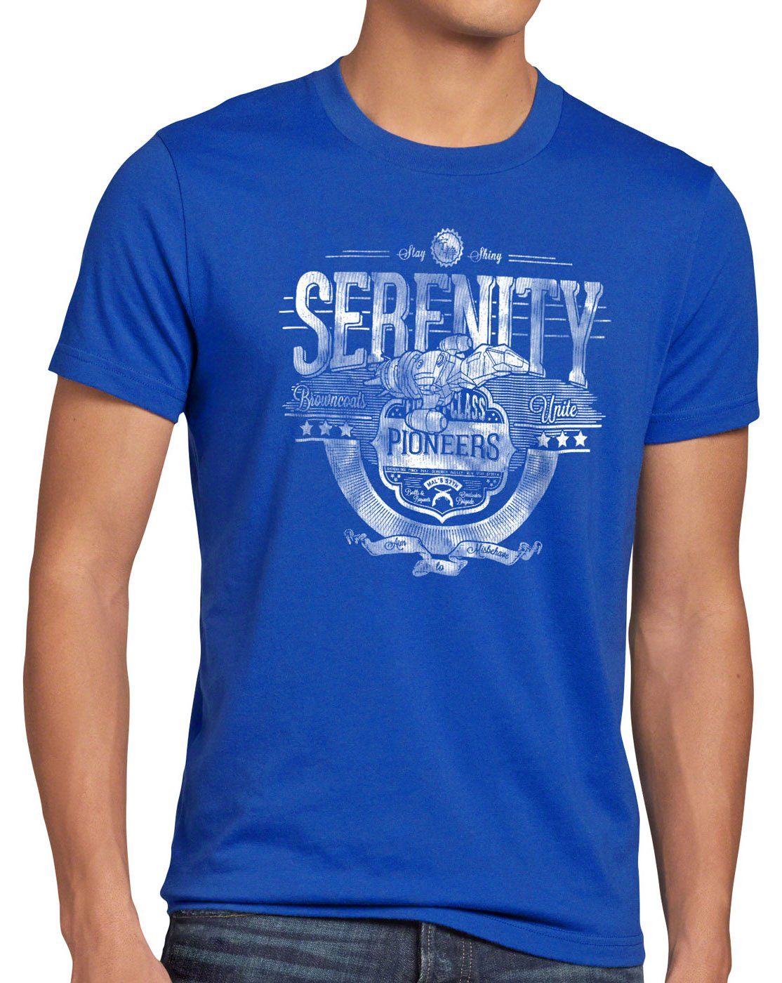 Firefly aufbruch Serenity Herren style3 T-Shirt raumschiff allianz Print-Shirt blau