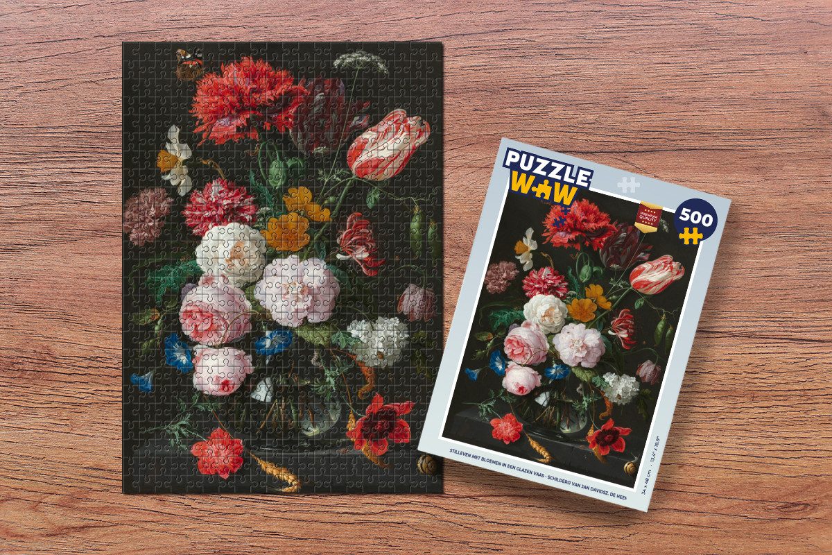 MuchoWow Puzzle Stilleben mit Blumen in einer Glasvase - Kunstdrucke von Jan Davidsz., 500 Puzzleteile, Foto-Puzzle, Bilderrätsel, Puzzlespiele, Spielzeug