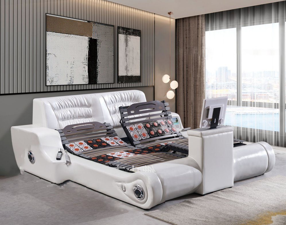 JVmoebel Bett Multifunktion Bett Schlafzimmer Möbel Luxus Weiß Doppelbett Neu (3-tlg., Bett), Made in Europe | Bettgestelle