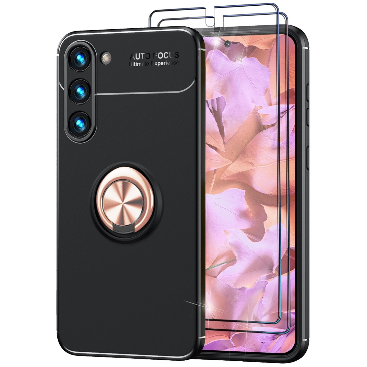 Nalia Smartphone-Hülle Samsung Galaxy S23 Plus 16,8 cm (6,6 Zoll), Matte Ring Silikon Hülle / 2x Displayschutz / 360° Ring / Aufsteller
