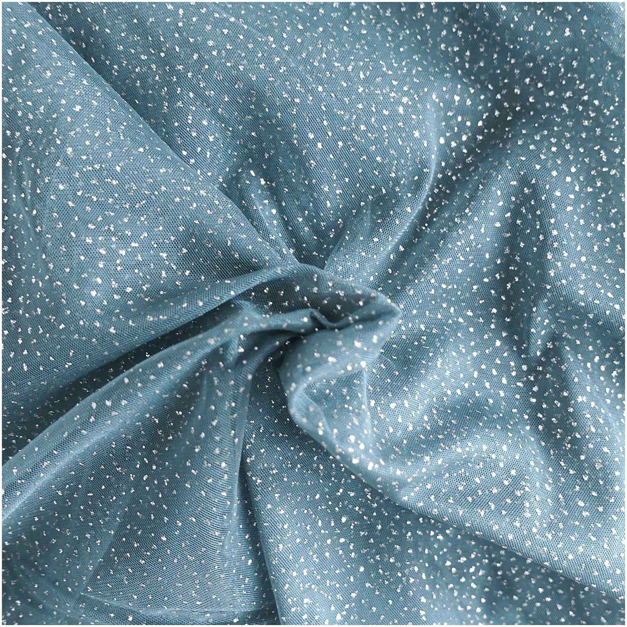 maDDma Stoff Tüll mit Glitzer Fasching Kostümstoff 1 x 1,5 m Meterware, 059 - jeans / silber
