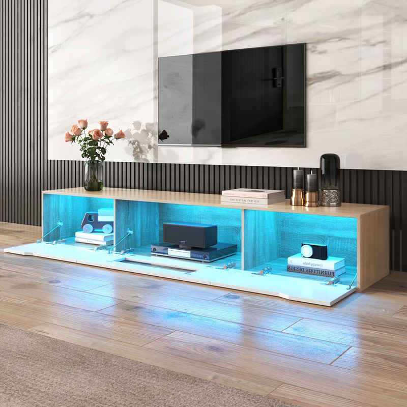MODFU TV-Schrank Lowboard Hochglanz, mit farbwechselndem LED-Licht, Klapptüren