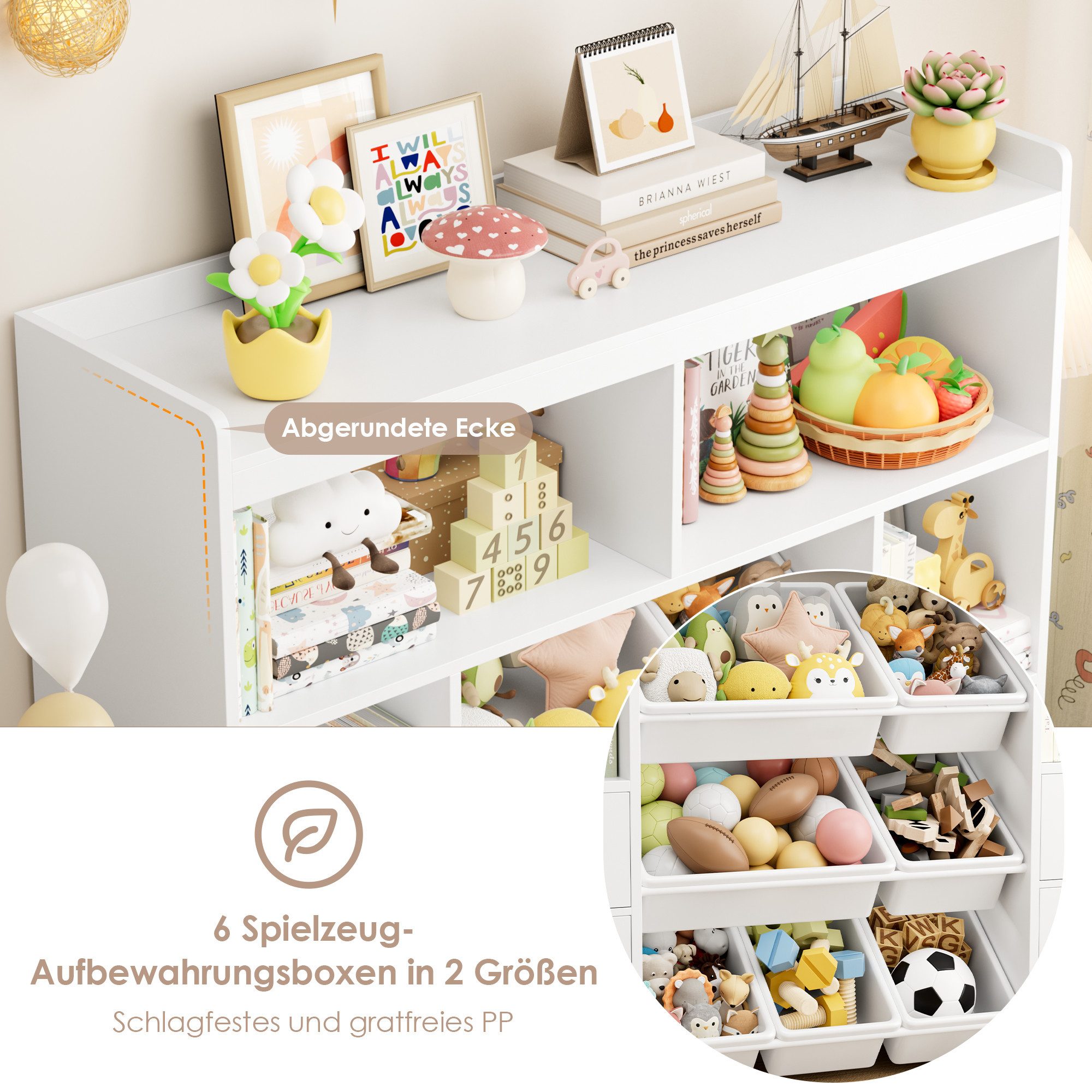 HOMECHO Toy Chest, Children's Shelf with 7 Storage Boxes and 4 Drawers, White