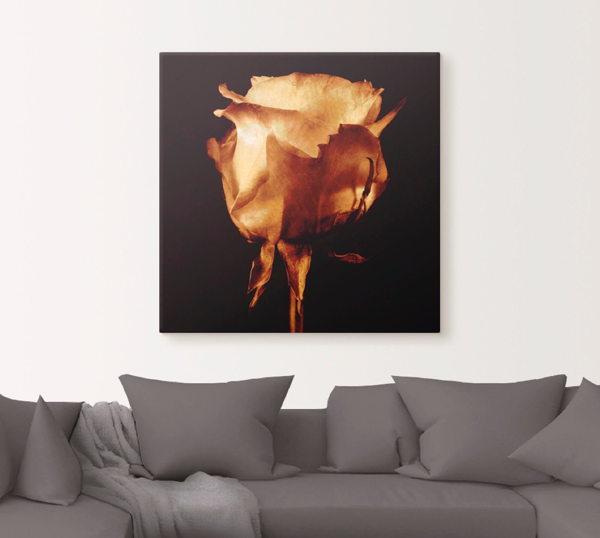 Artland Leinwandbild Vergoldete Rose, Blumen (1 St), auf Holzrahmen gespannt