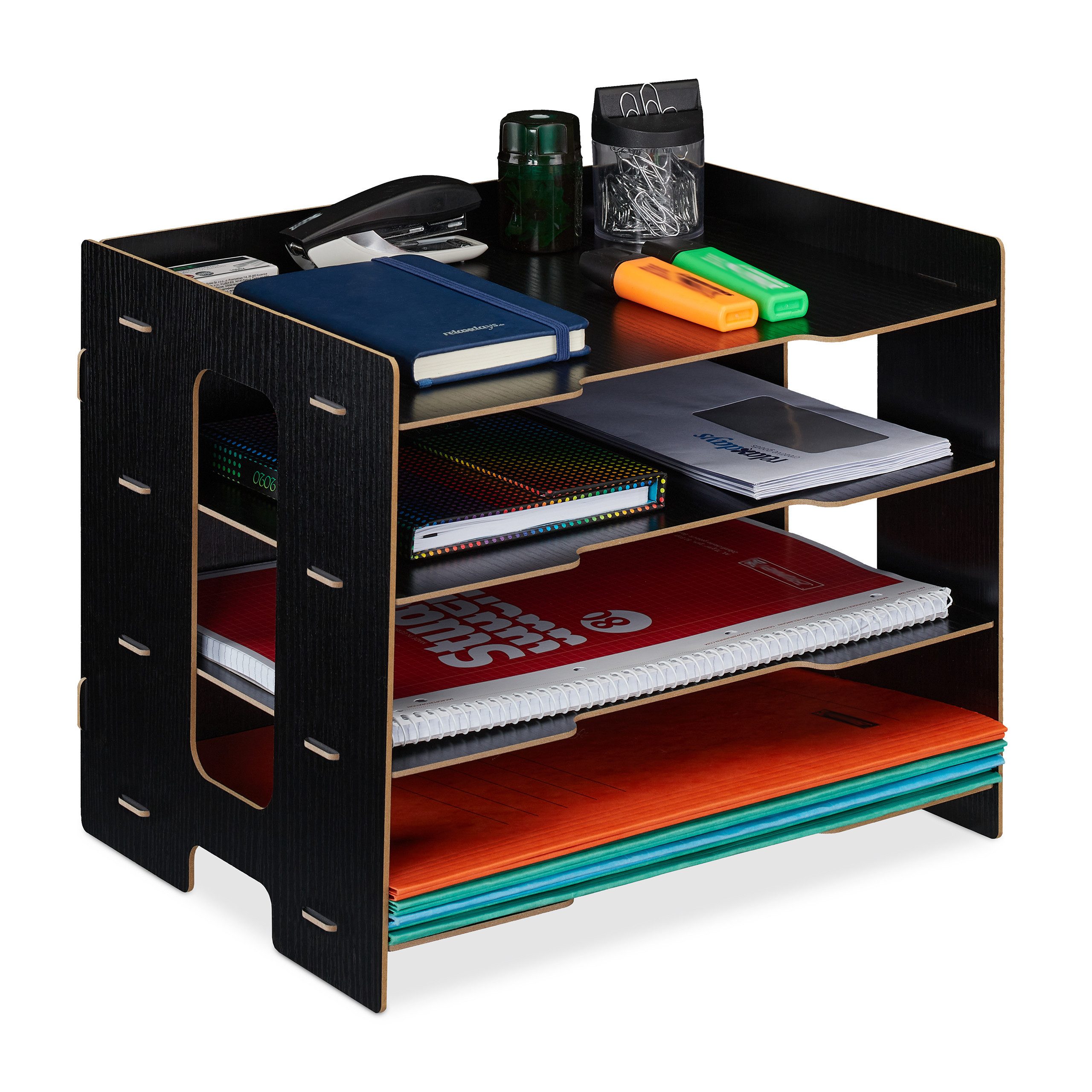 relaxdays Briefablage aus MDF mit 3 Fäch, Schwarz