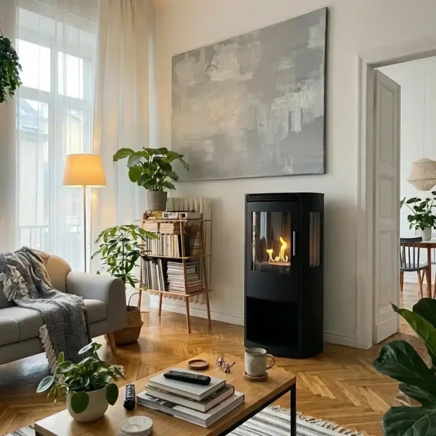 ScandiFlames Kaminofen Lincoln Ethanolkamin weiß oder schwarz, 1,9 kW, Bio-Ethanol, Standkamin