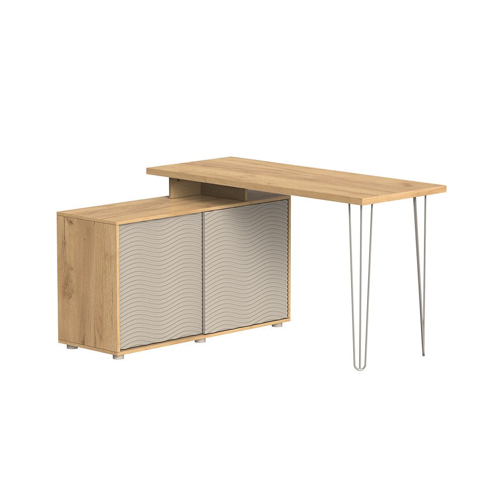 Vicco Eckschreibtisch Notivo, Cashmere/Cashmere, 135 x 55 cm mit Aktenschrank (1-St)