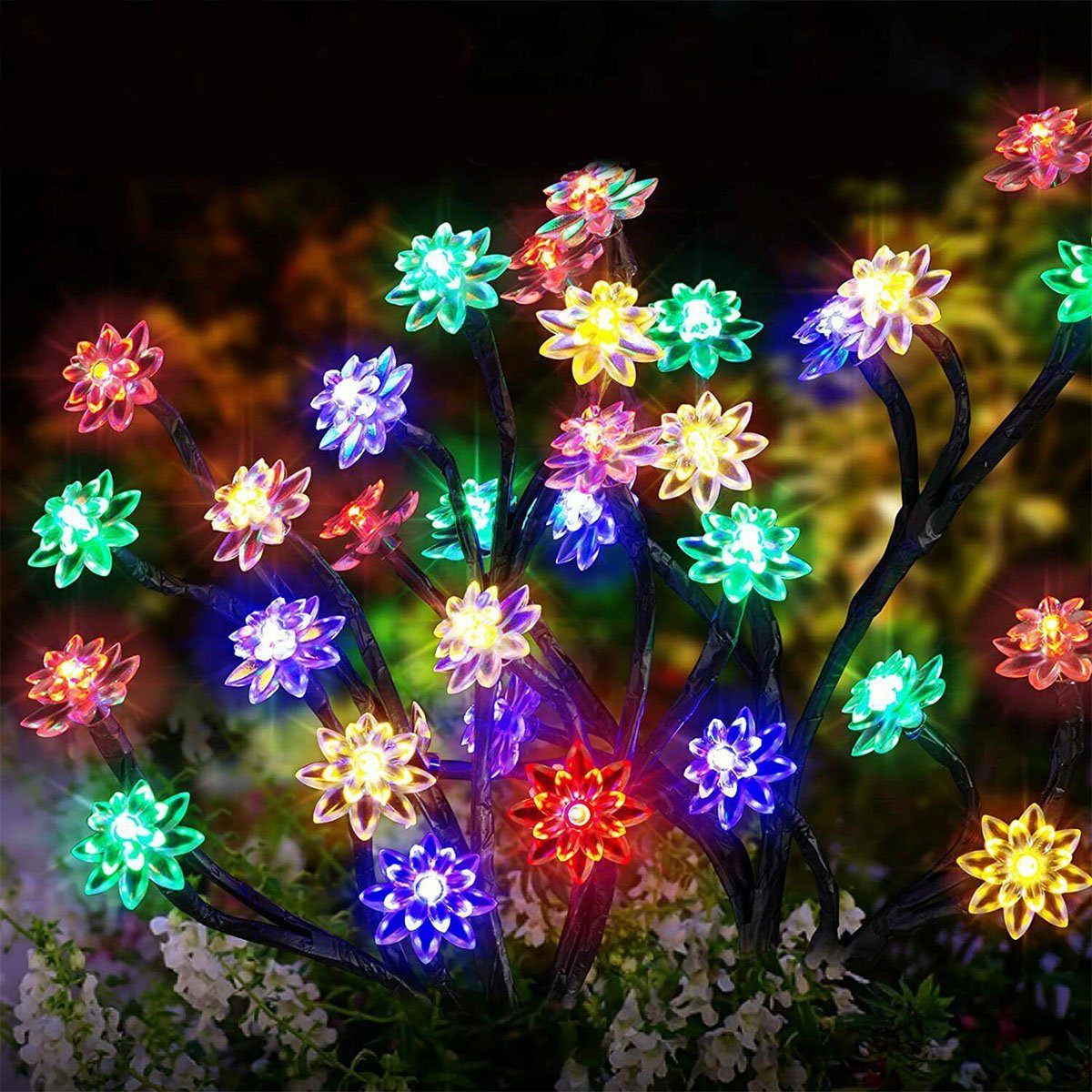 Gartenstecker bunt LETGOSPT Solarleuchte Blüten Traum fest beleuchtet, Lichter LED Lotusblumen integriert, 2x LED LED Solar