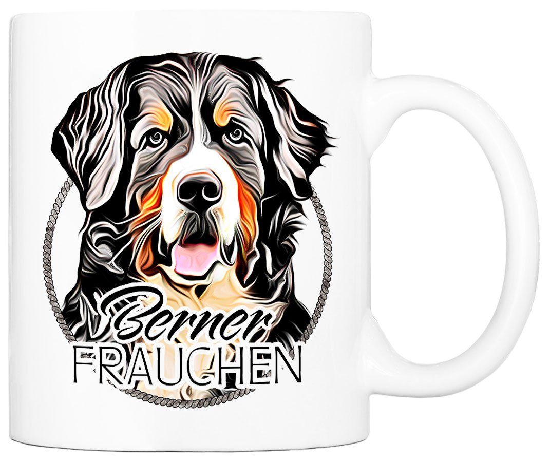 Cadouri Tasse BERNER FRAUCHEN - Kaffeetasse für Hundefreunde, Keramik, mit Hunderasse, beidseitig bedruckt, handgefertigt, Geschenk, 330 ml
