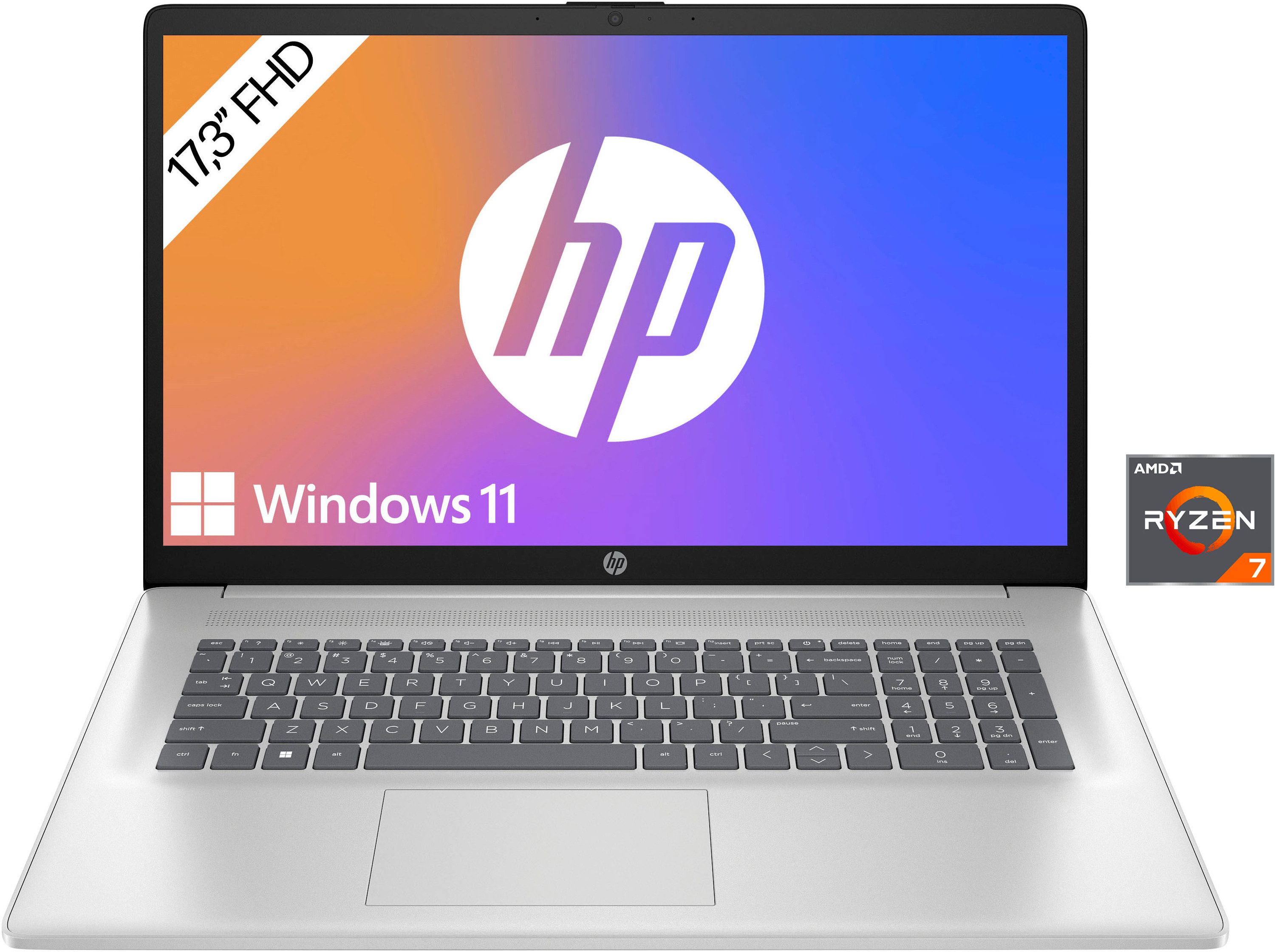 HP 17-cp3074ng Notebook (43,9 cm/17,3 Zoll, AMD Ryzen 7 7730U, Radeon Graphics, 1000 GB SSD)