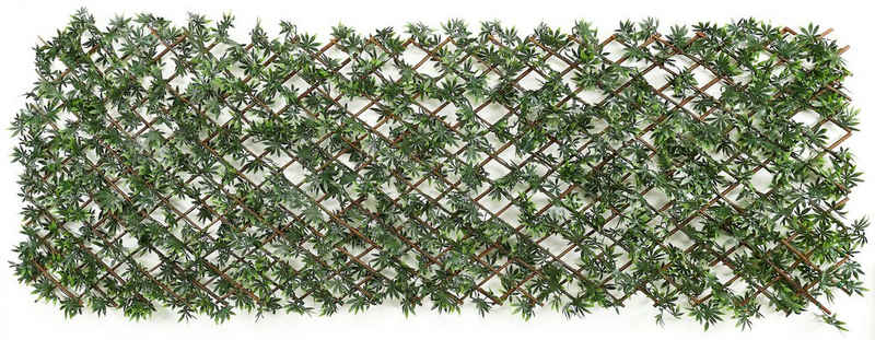 Andiamo Kunsthecken-Sichtschutz Spalier Japan-Ahorn Blätter, ausziehbarer Zaun, mit Kunstranke, natürliche Optik, Sichtschutz