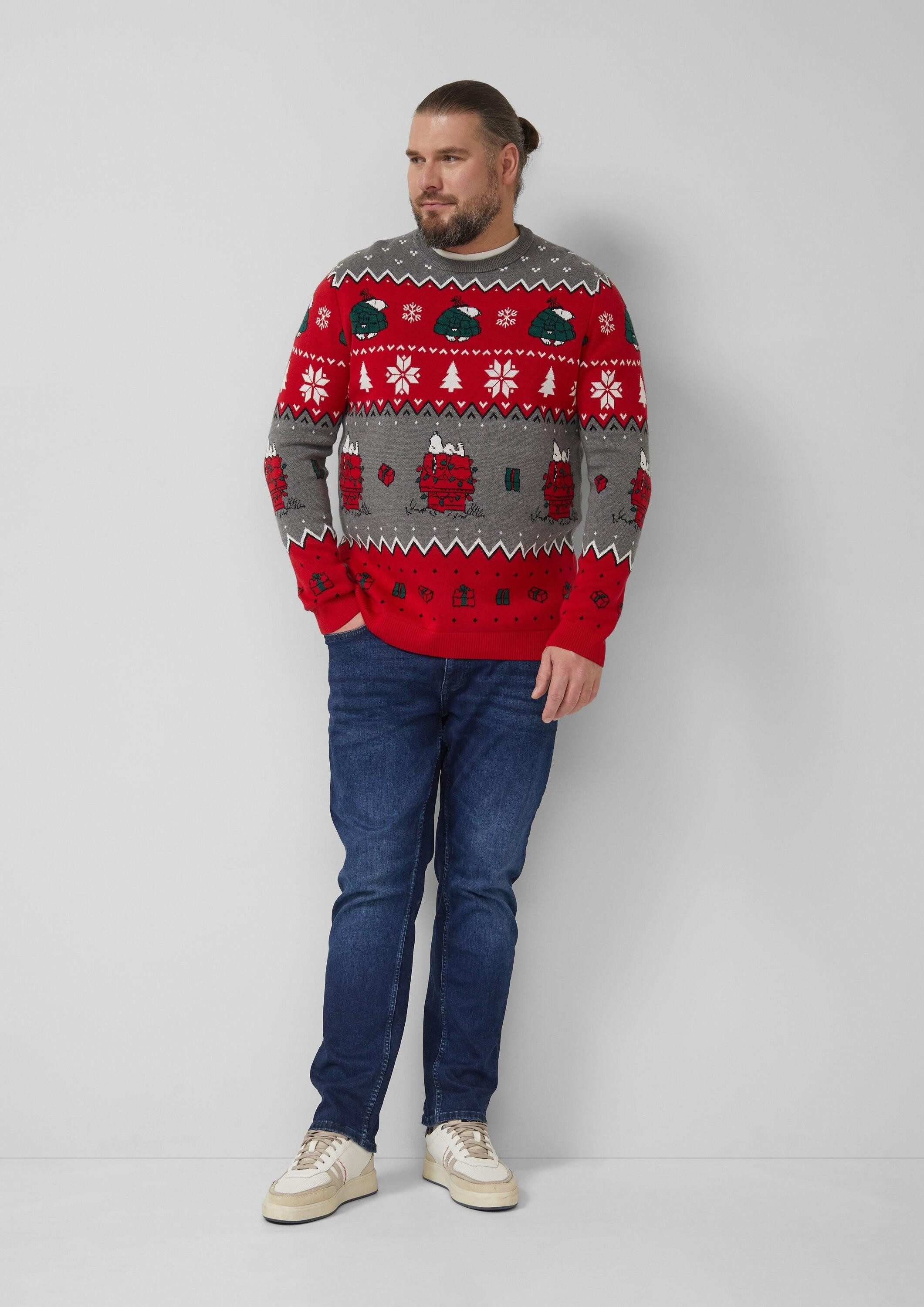 s.Oliver Longpullover Strickpullover Weihnachtspullover aus reiner Baumwolle mit Peanuts®-Motiv