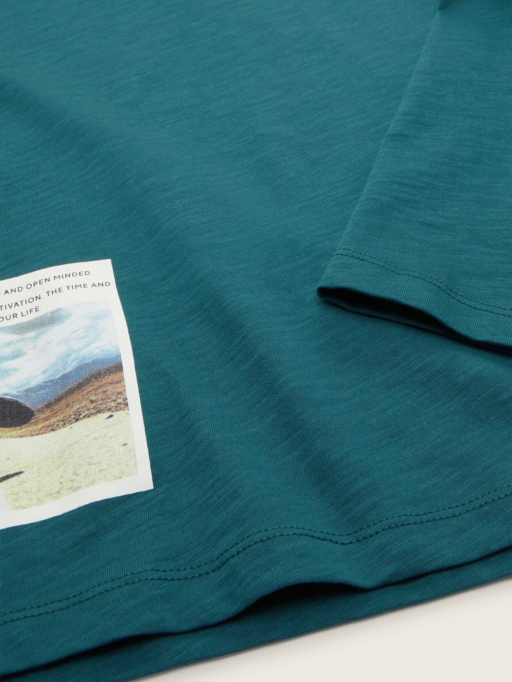 TOM TAILOR T-Shirt Oversize Langarmshirt Print mit Green Jasper