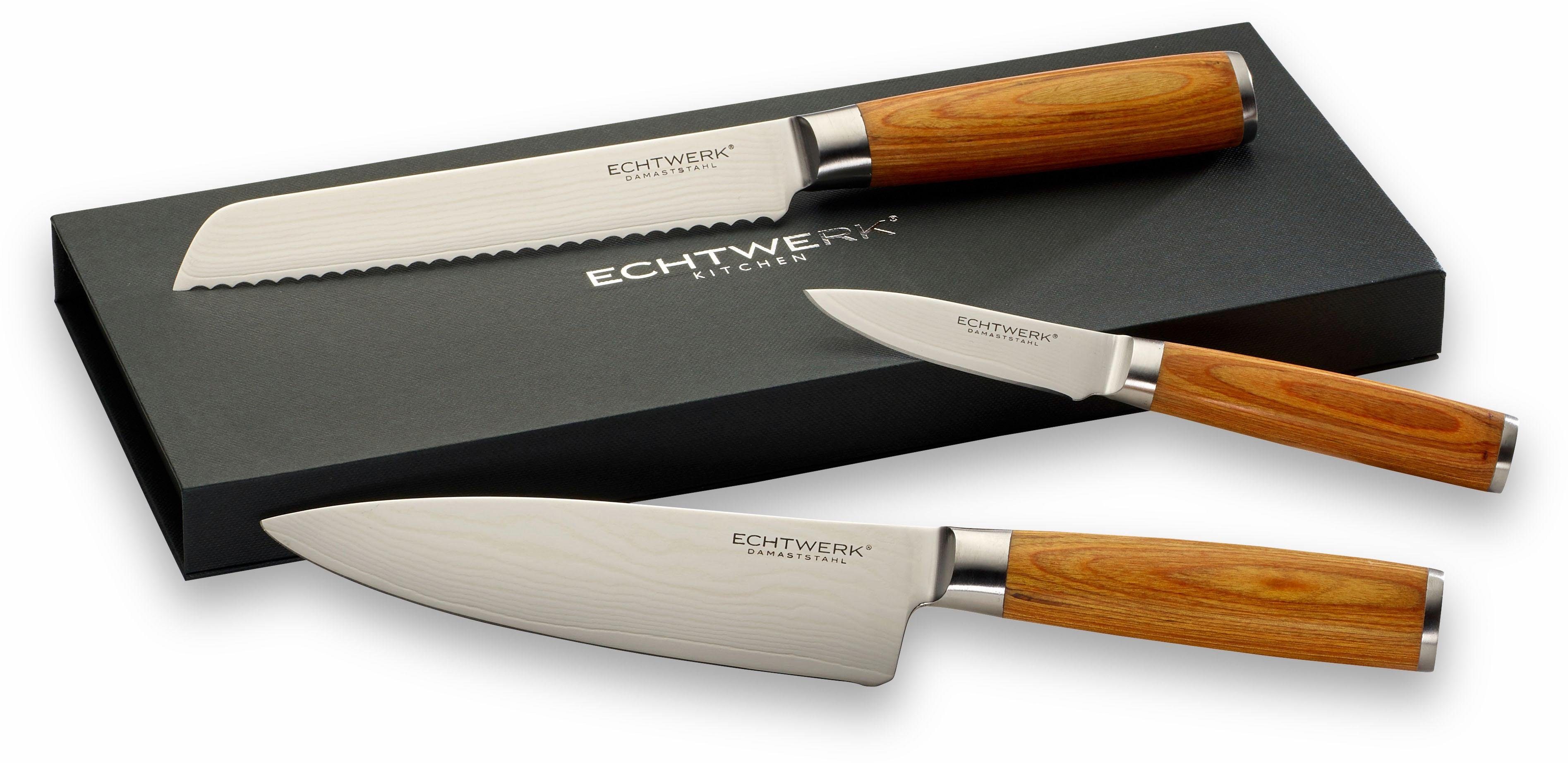 ECHTWERK Messer-Set Damaszener (Set, 3-tlg), Küchenmesser-Set mit Holzgriffen in natürlicher Optik. Reduzierter Preis € 55,81. Unverbindliche Preisempfehlung € 119,95