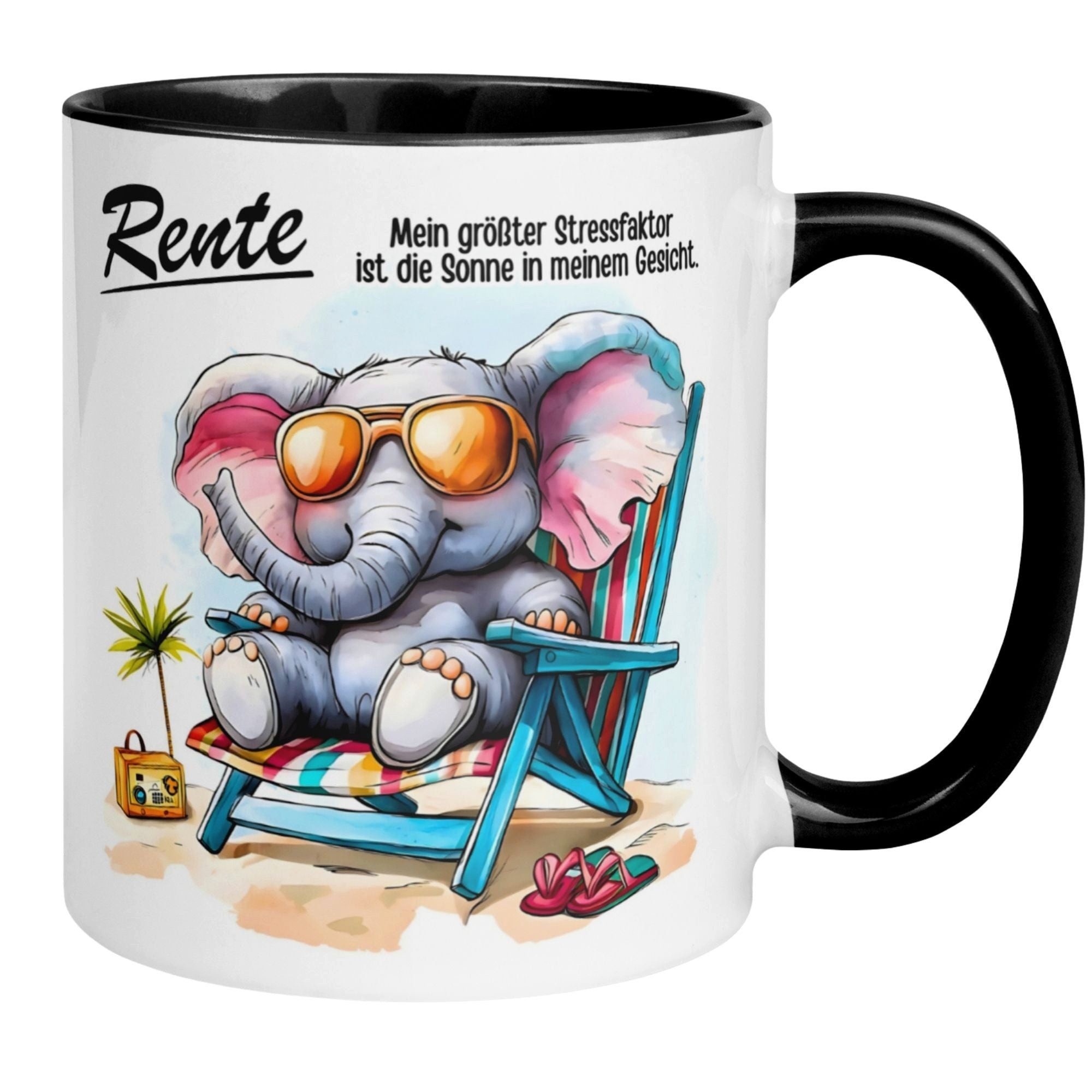 Momentals Tasse Rente – „Der Größte Stressfaktor ist die Sonne in meinem Gesicht“, Gratis Versand · Links-&Rechtshänder · Spülmaschinenfest