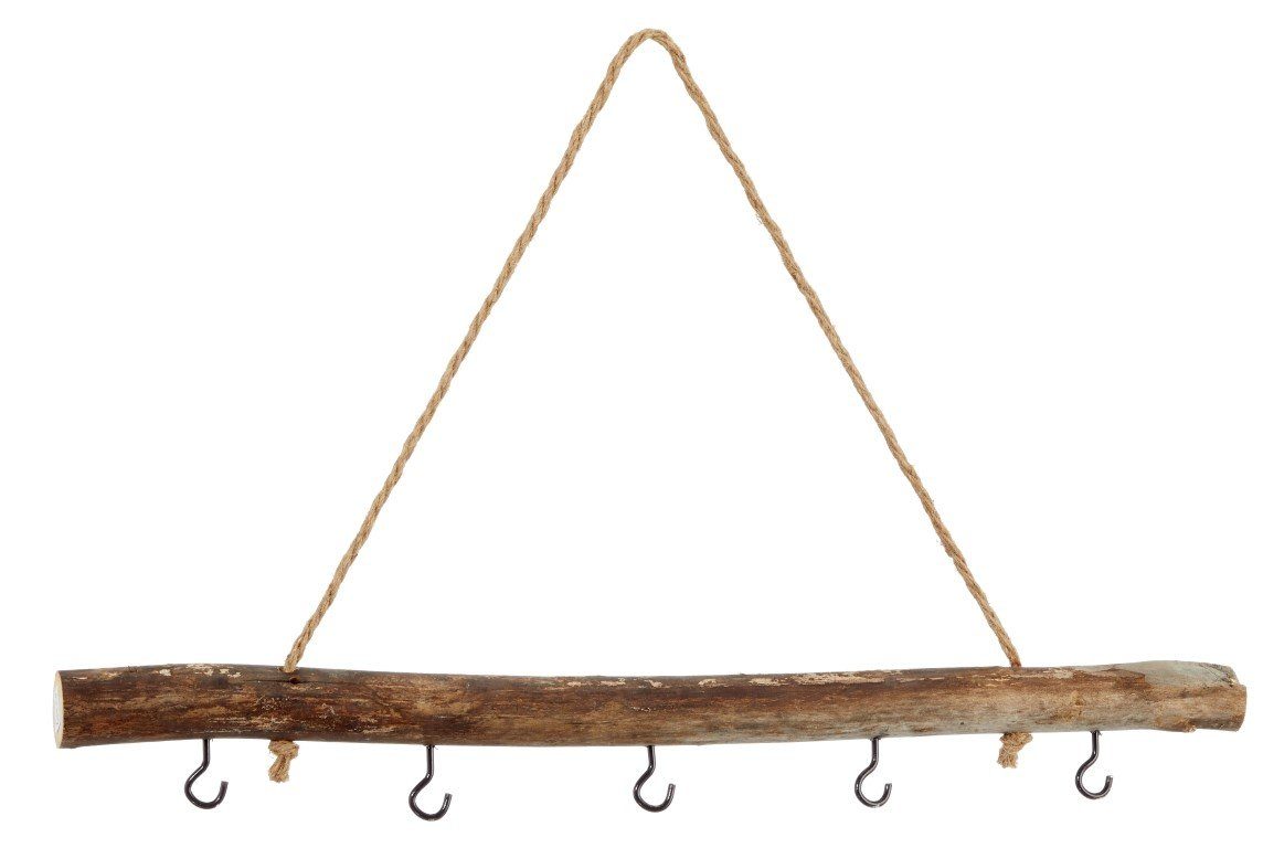 Bastelnaturmaterial Deko Holz Stange zum Hängen ca. 50cm mit 5 Haken und Kordel