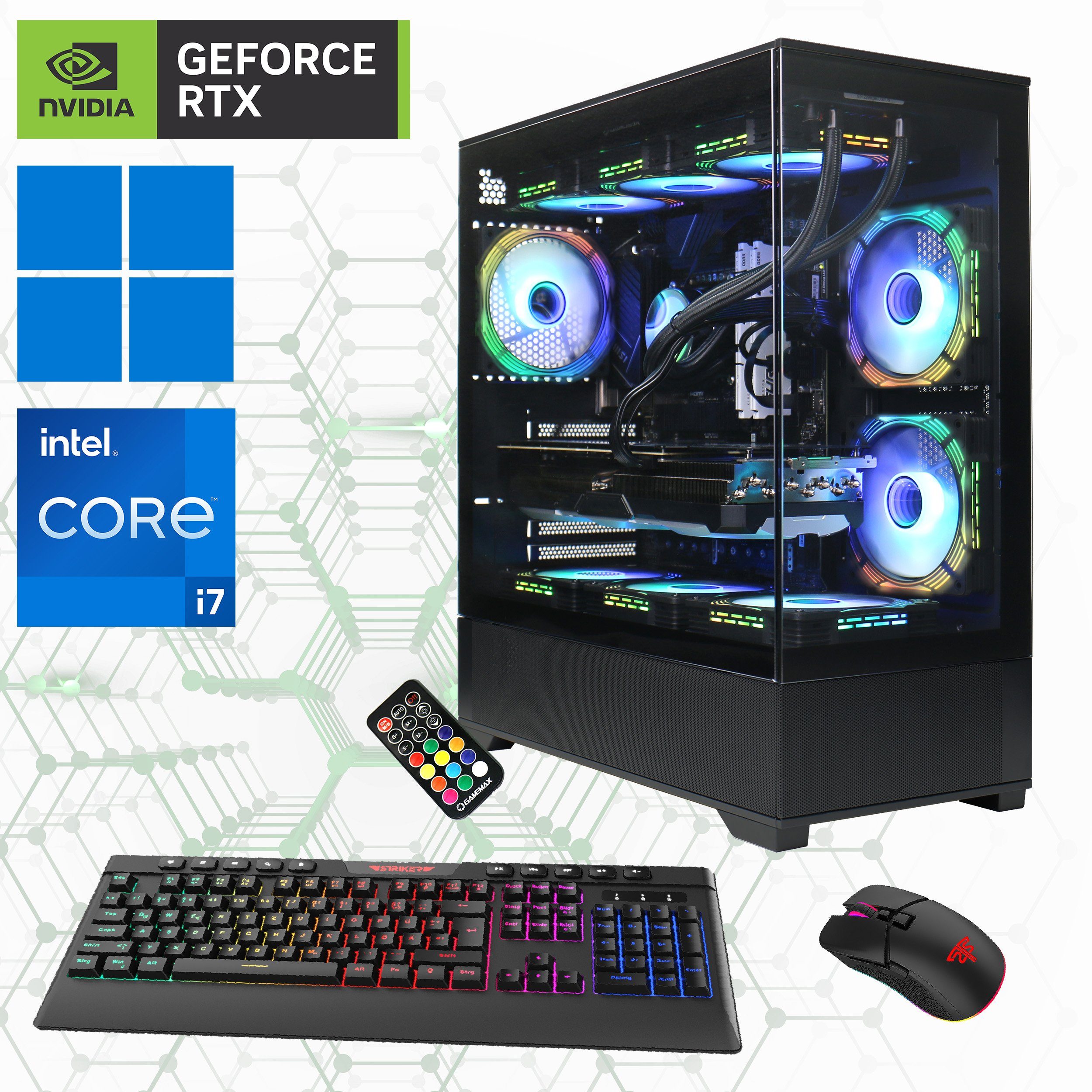 GAMEMAX Vista AB 7208 Gaming-PC (Intel® Core i7 14700KF, RTX 4070Ti, 32 GB RAM, 2000 GB SSD, Wasserkühlung, DDR5, PCIe SSD Gen4, Windows 11)