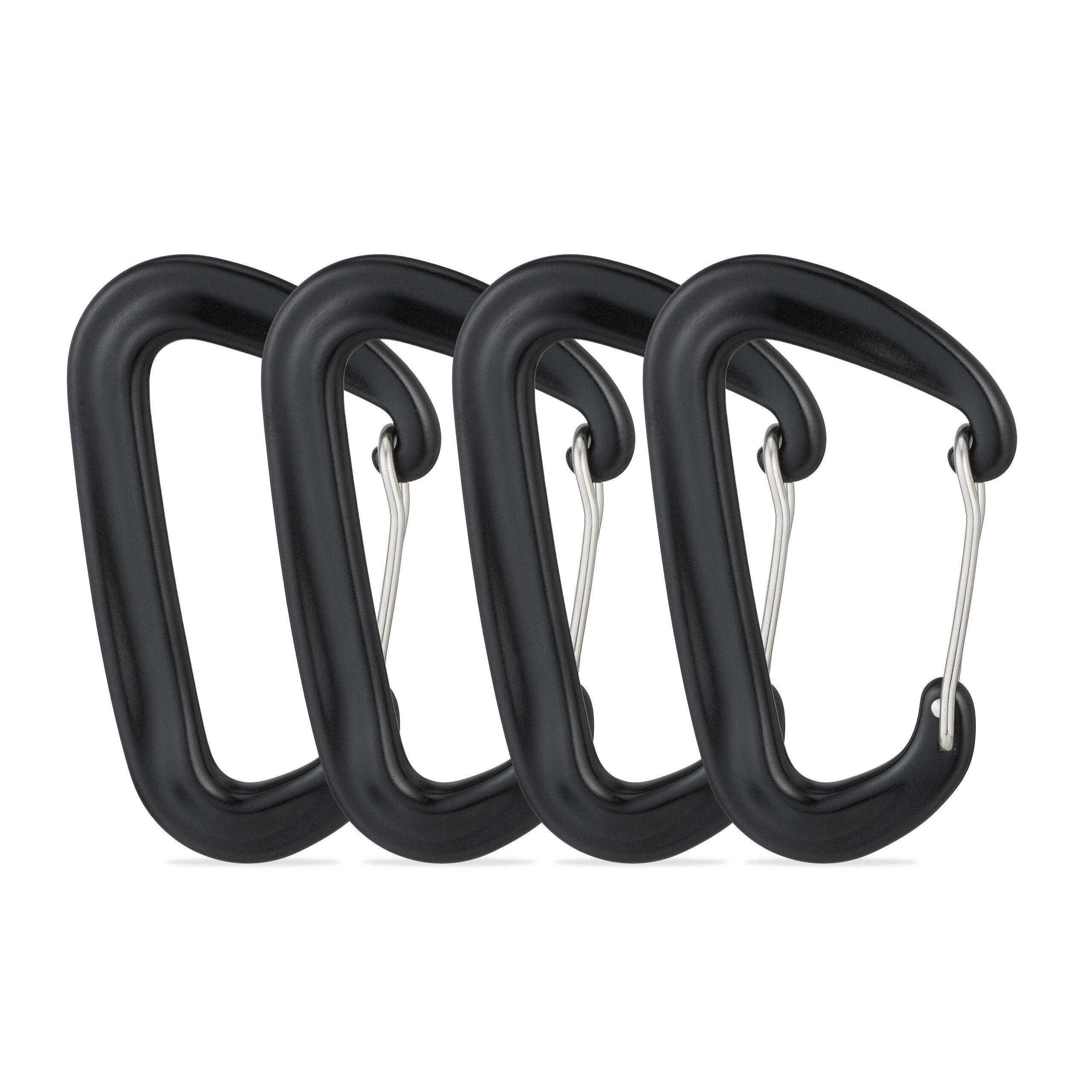 relaxdays Karabiner Karabiner Aluminium 4er Set, Schwarz Schwarz Silber