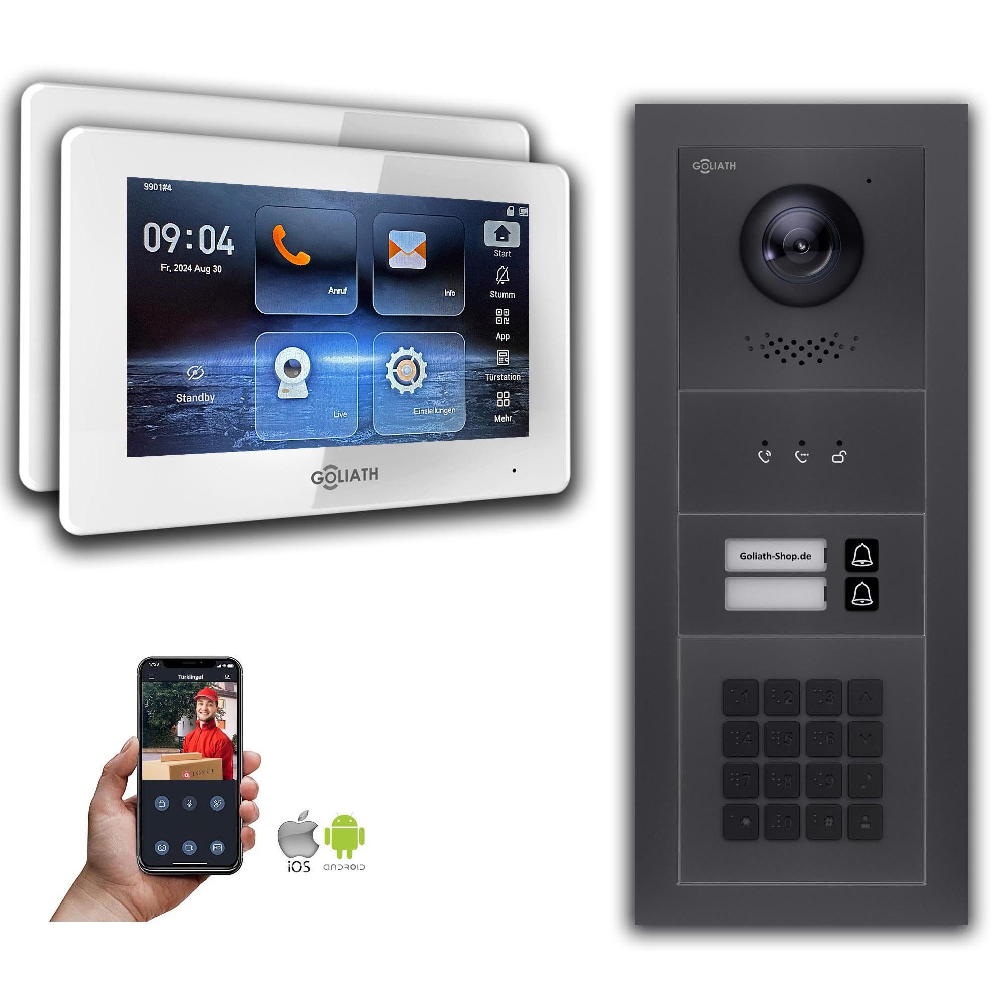Goliath Intercom Video-Türsprechanlage Goliath 2-Draht BUS Video Türklingel: 2 Familienhaus, Zahlencode, Anze (Privat oder Gewerblich)