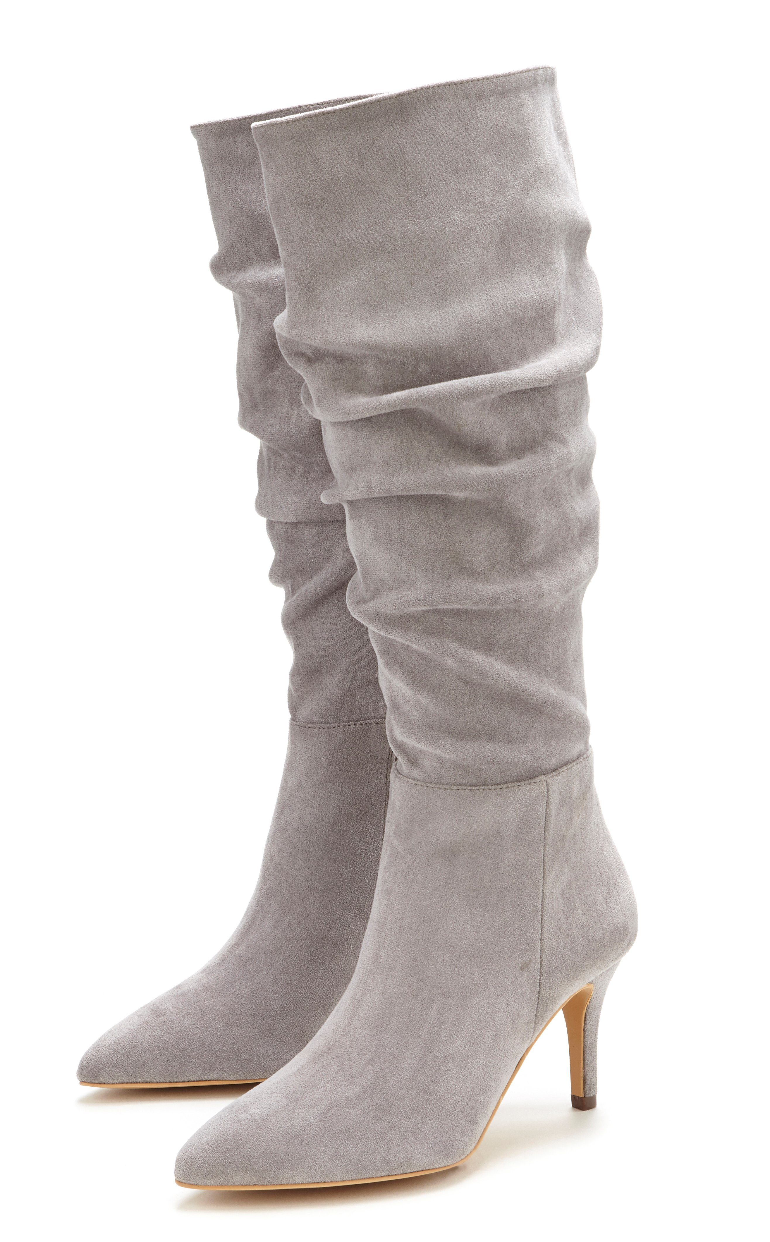 LASCANA Reißverschlussstiefel mit modischer Raffung, Langschaft, High-Heel Stiefelette,Slouchy Boots