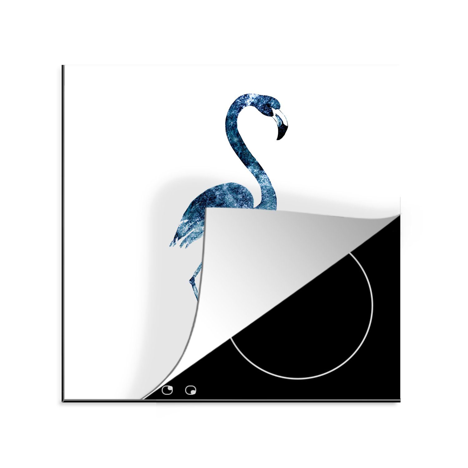 tlg), (1 78x78 für Flamingo - Arbeitsplatte MuchoWow cm, - Ceranfeldabdeckung, Federn Herdblende-/Abdeckplatte küche Blau, Vinyl,