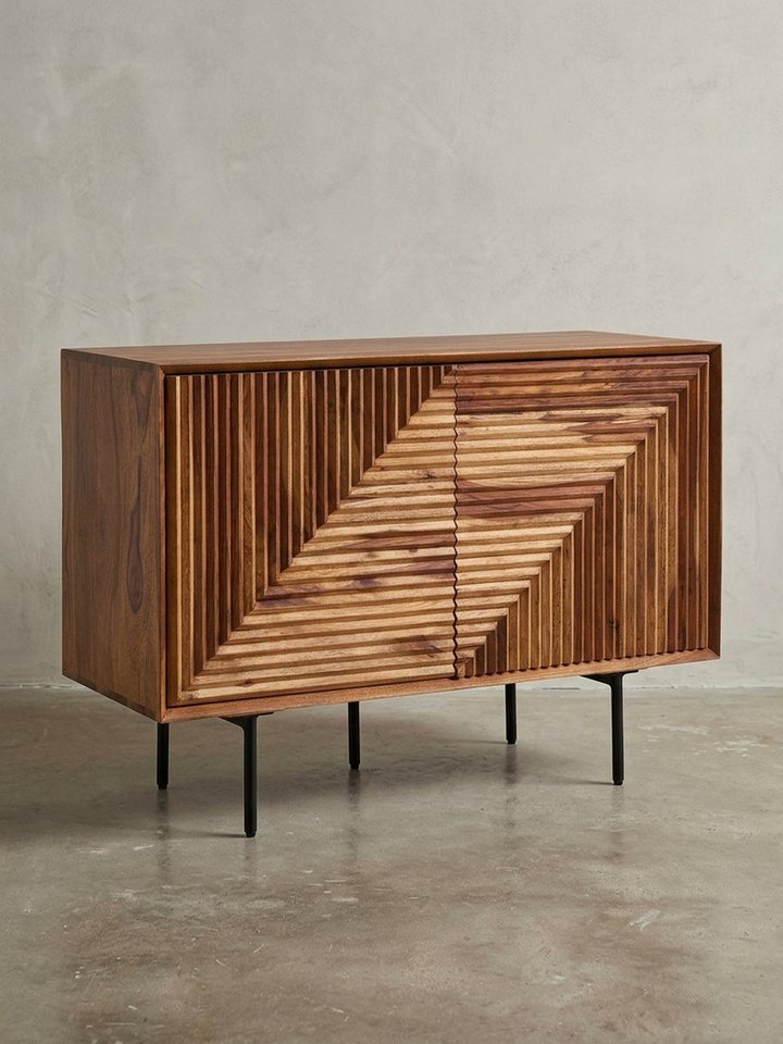 KADIMA DESIGN Kommode Sideboard 100x71x40 cm Massivholz / Metall Anrichte Kommode, mit zwei Türen, Kommodenschrank Holz Modern, …