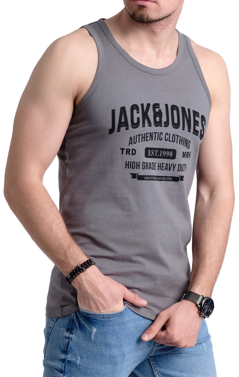 Jack mit Rundhalsausschnitt, Chinablue-OPT2 Tanktop Jones unifarbe, Print (3er-Pack) vorne in & mit