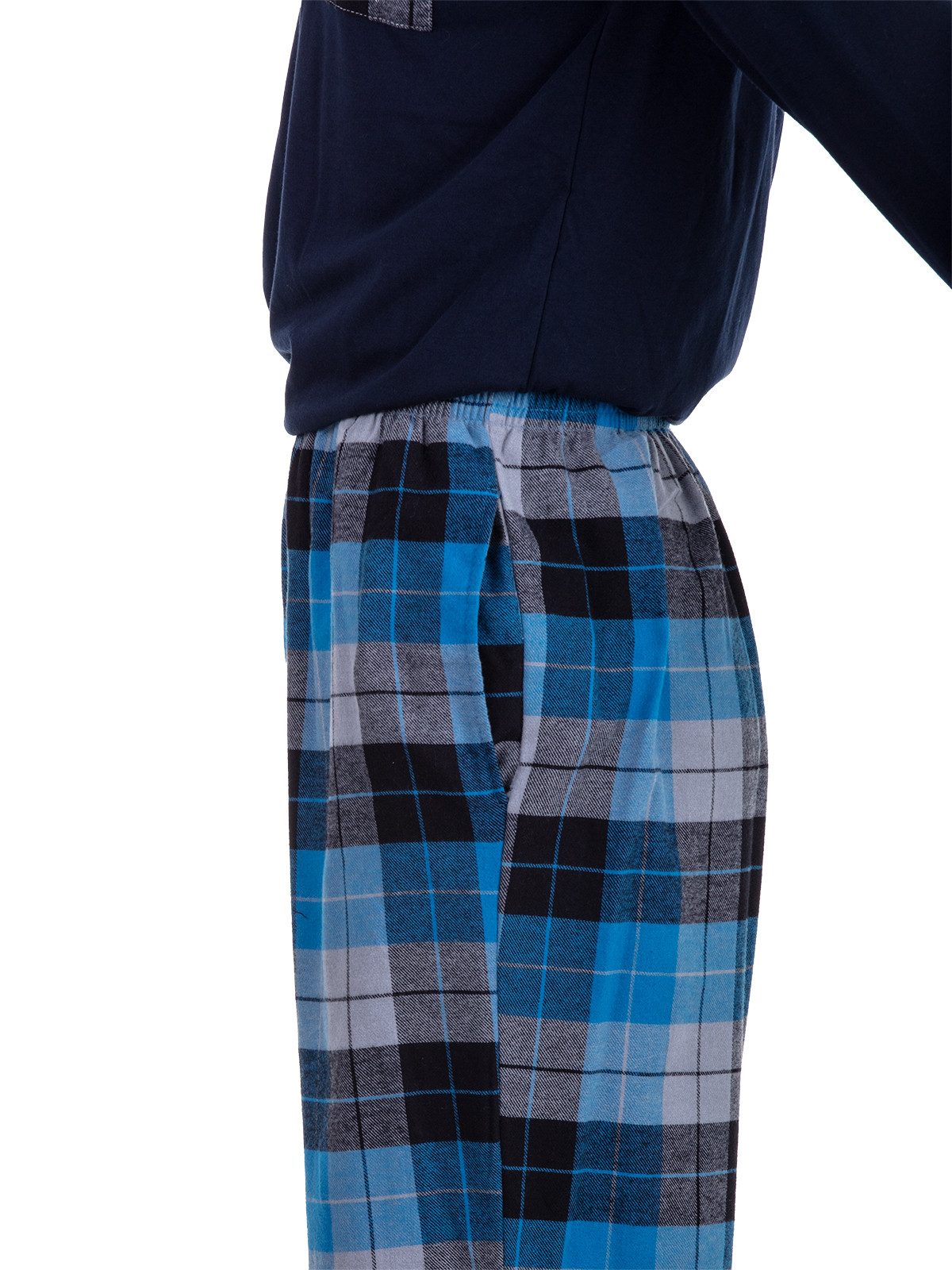Henry Terre Pyjama Carlo Langarm - Hose & Brusttasche Karo Design Shirt Uni Knopfleiste – Bild 5 von 5