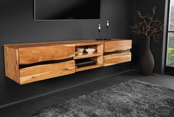 riess-ambiente Lowboard AMAZONAS 160cm natur / schwarz (Einzelartikel, 1 St), Massivholz · Metall · hängend · Baumkante · TV-Schrank · Design