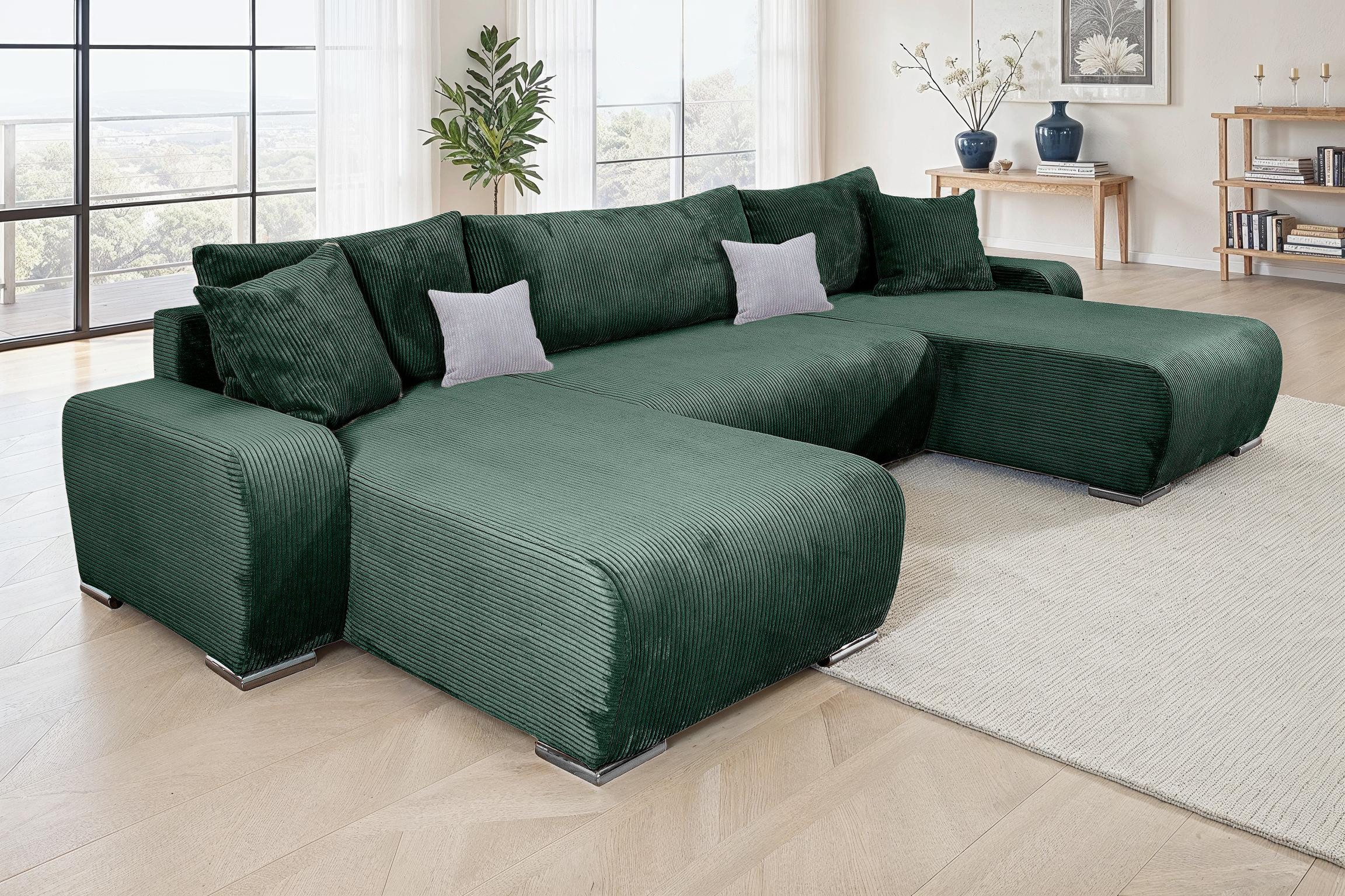 COLLECTION AB Wohnlandschaft Paola U-Form, mit Schlaffunktion, Stauraum, Zierkissen und Bonnellfederkern, Cord