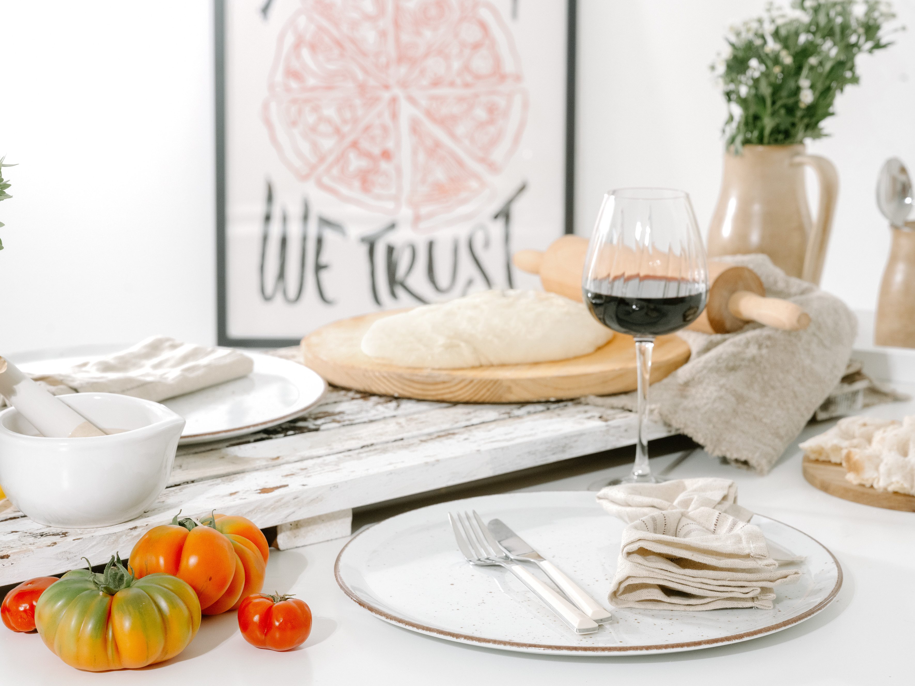 CreaTable Pizzateller Vintage Nature, Teller Set, 4-tlg., (4 St), Naturverbundenes Design, Vielseitig einsetzbar