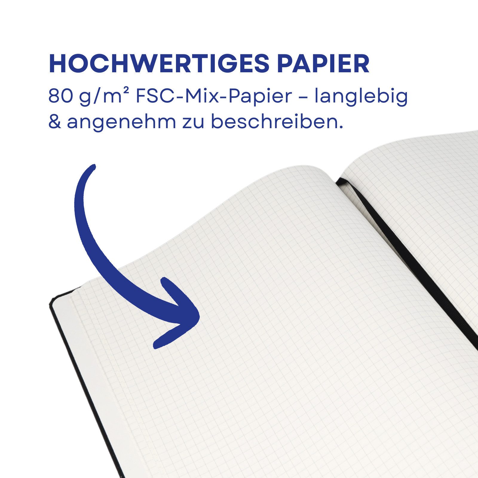 WESTCOTT Notizbuch DIN A5 kariert (2er-Set) inkl. PRIMESOFT Kugelschreiber, 80 g/m² FSC, Innentasche, Lesezeichen, Gummizug, Stifthalter