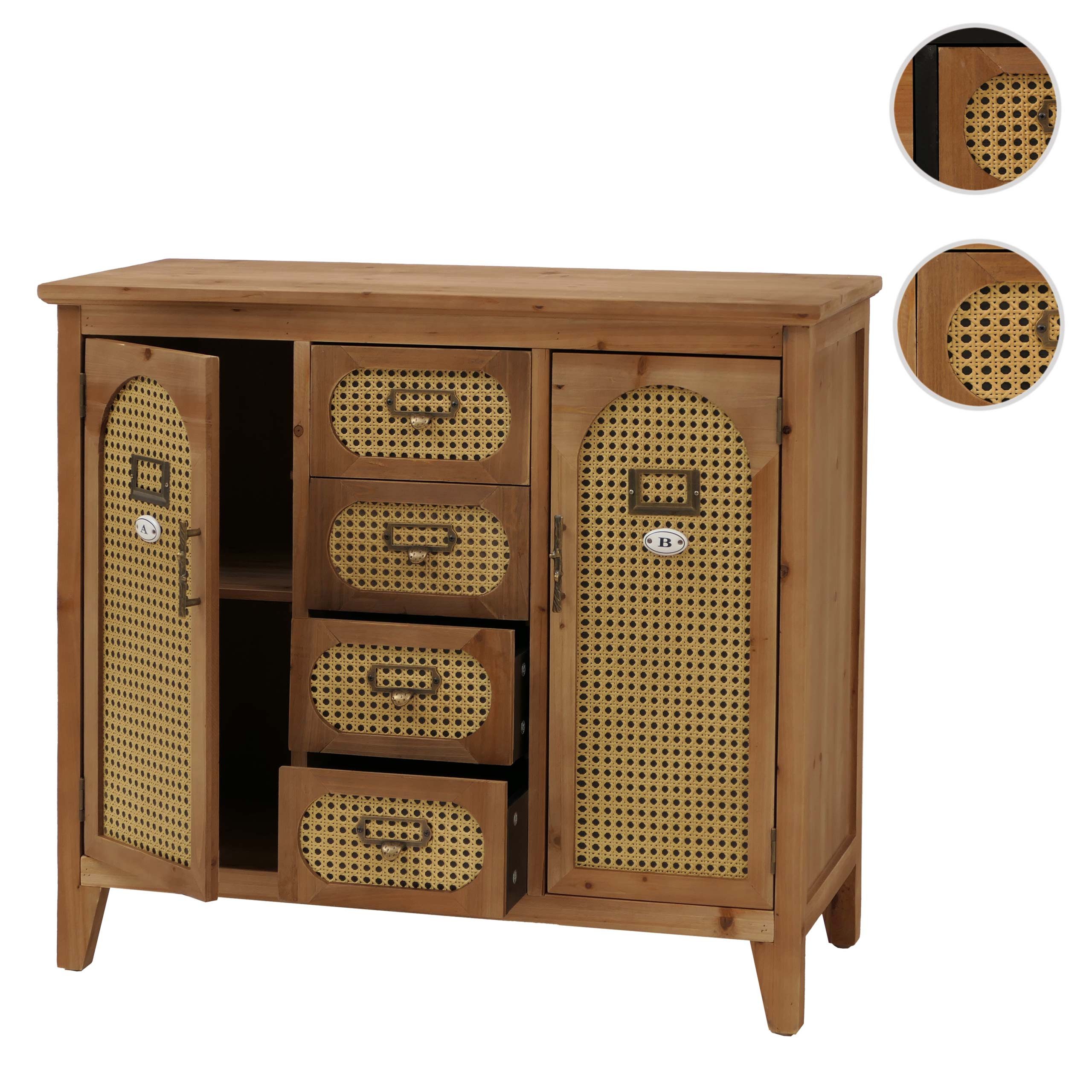 MCW Apothekerschrank MCW-O63-R Stilvoller Vintage-Look, Türen und Schubladenfronten in Rattanoptik