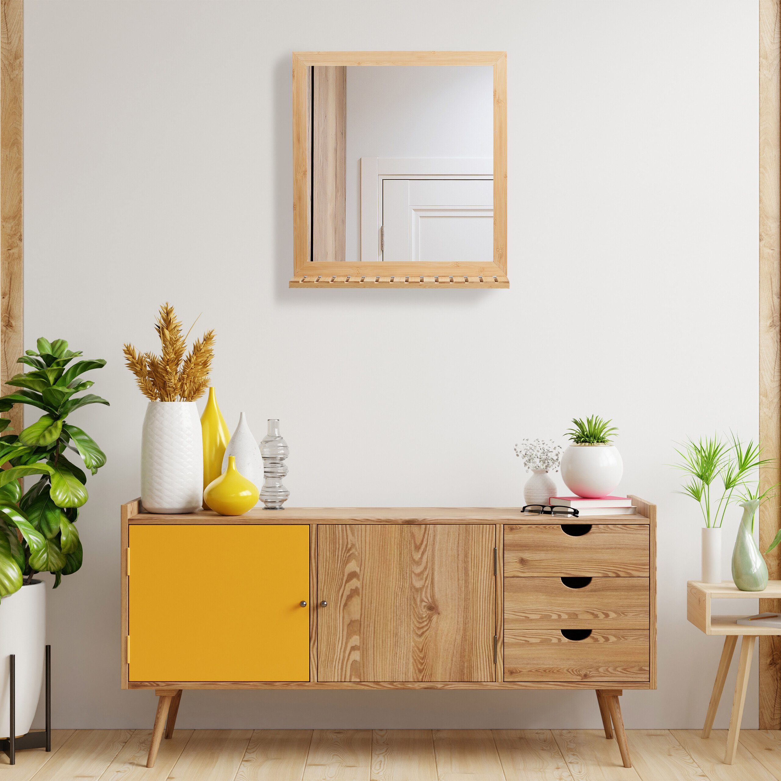 relaxdays Wandspiegel Bambus Wandspiegel mit Ablage (1-St) – Bild 5 von 5