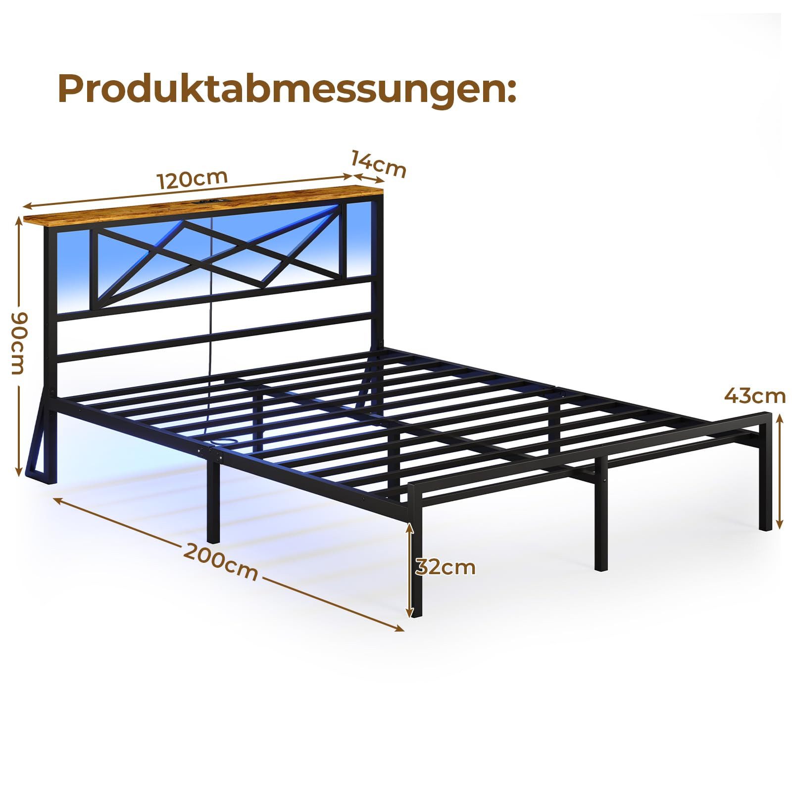 MSMASK Bettgestell mit LED Beleuchtung und Steckdose USB-Anschlüsse, Schwar günstig online kaufen