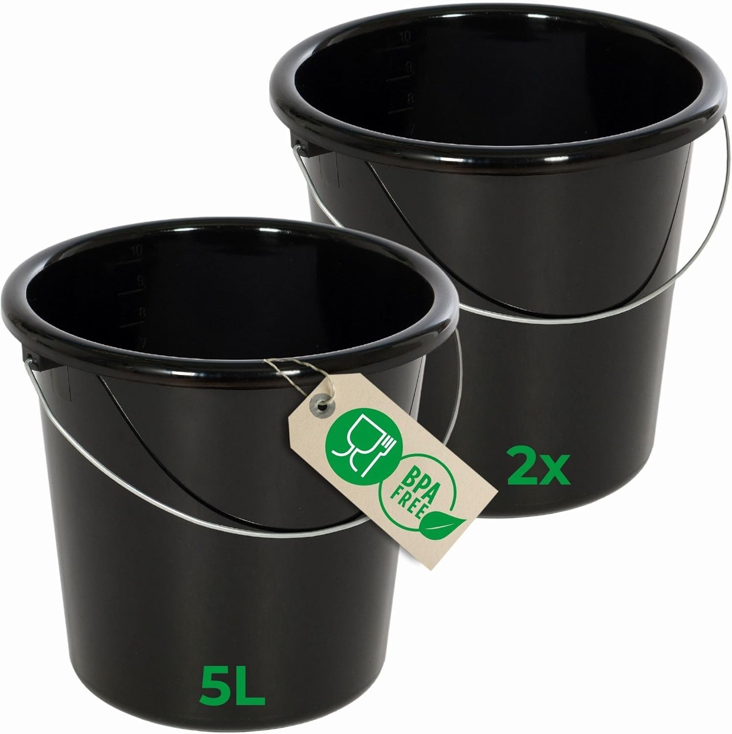 Novaliv Putzeimer 30939-2x, (2-tlg), Novaliv 2 Stück Eimer 5L Schwarz mit Maßeinteilung - Putzeimer 5 Liter