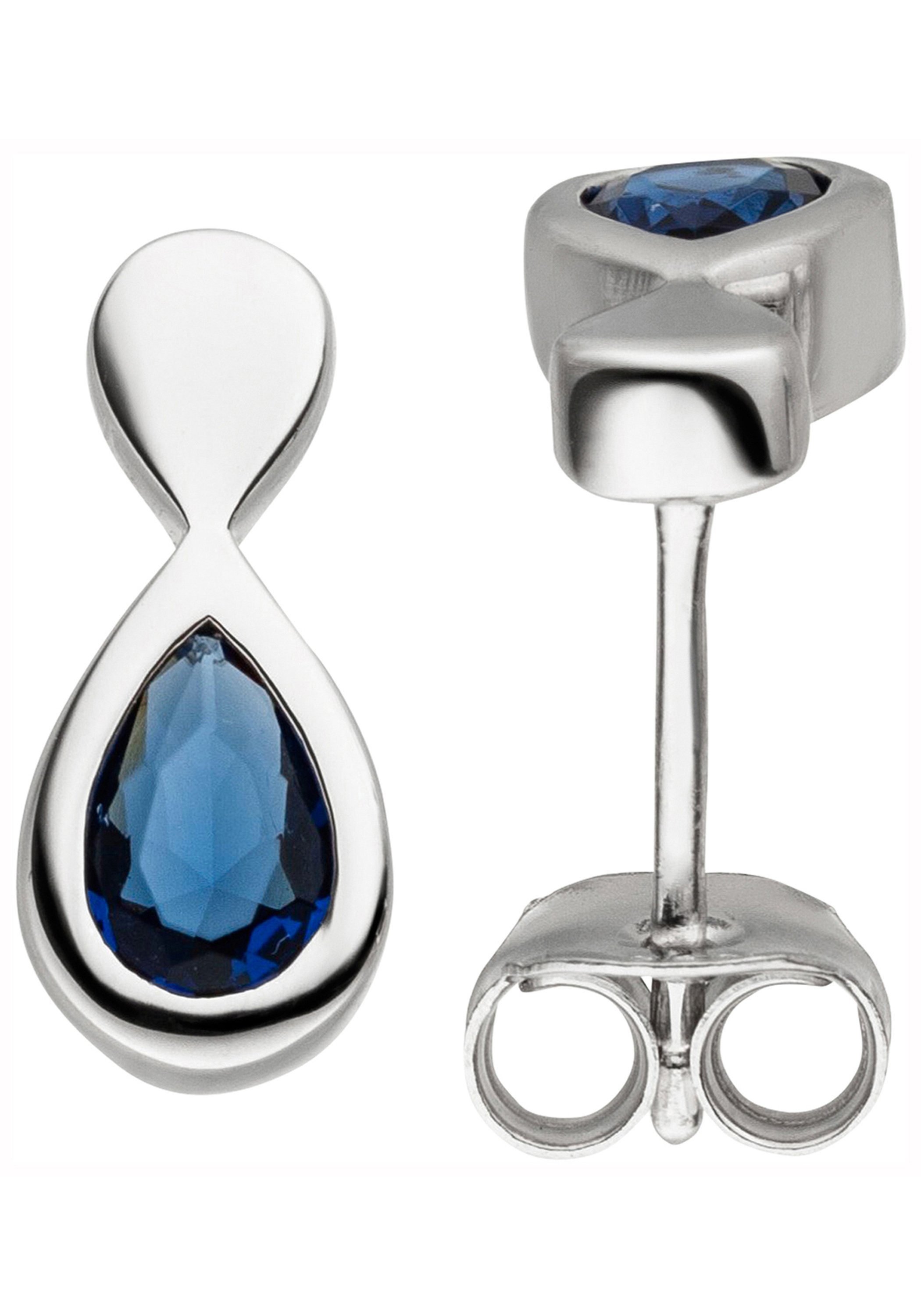 JOBO Paar Ohrstecker Tropfen, 925 Silber mit blauen Glassteinen
