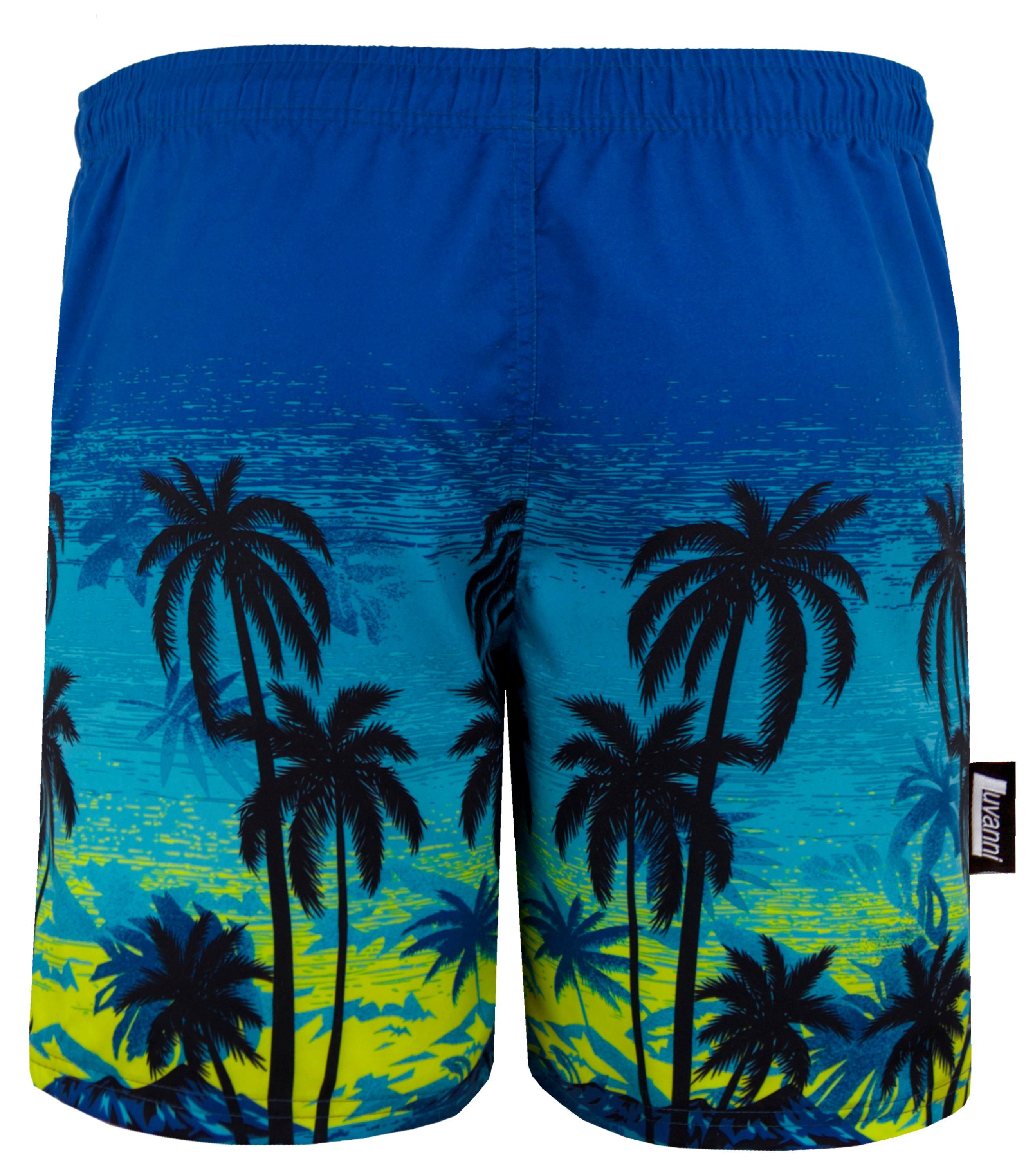Luvanni Badehose Badehose Herren Schnelltrocknende Beachshorts 439-5 Badeshorts Kordelzug Boardshorts Schwimmhose Männer Uni Palmen