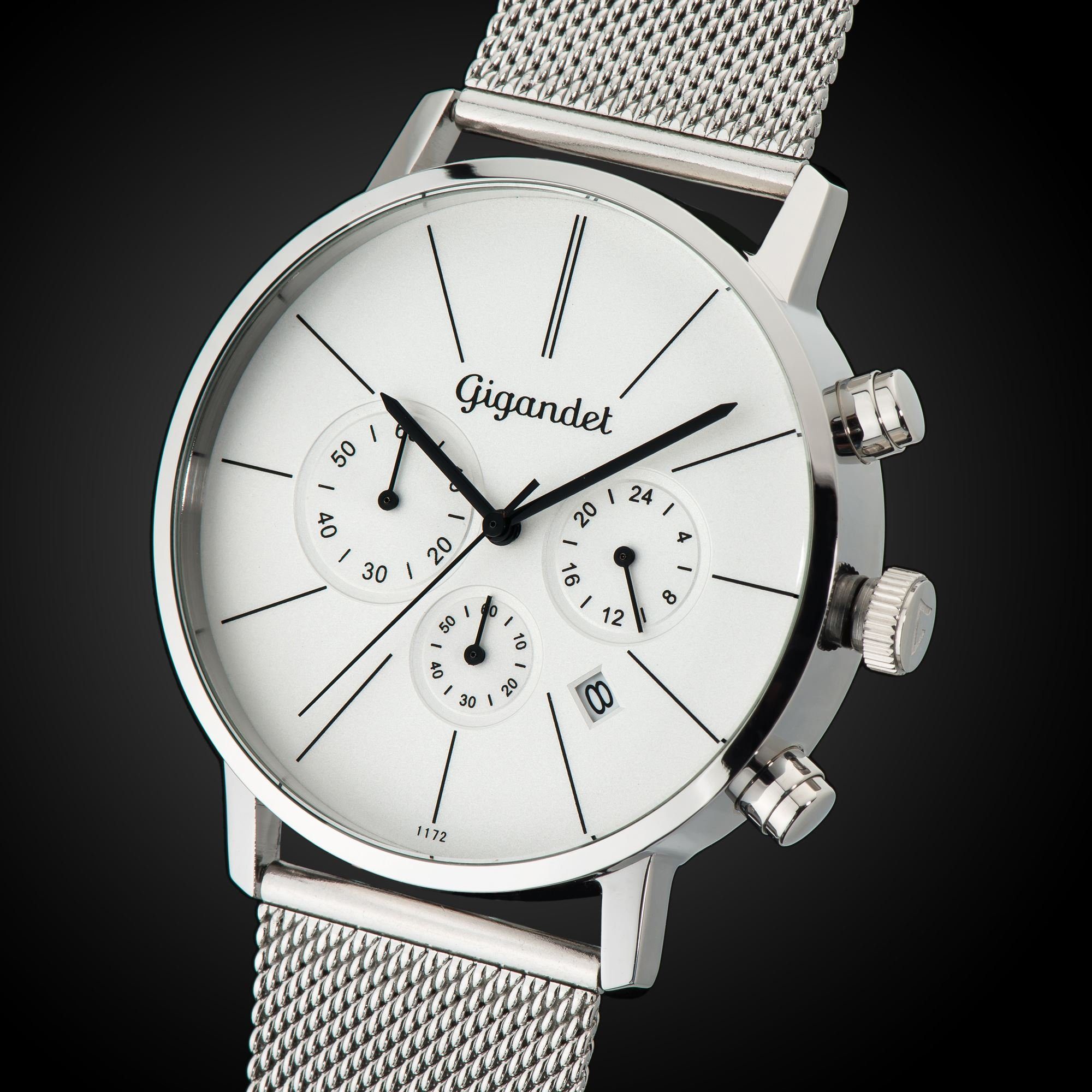 Gigandet Chronograph Herrenuhr, Armbanduhr, Damenuhr, 42mm, MINIMALISM G32-005, Mineralglas, Datumsanzeige, Edelstahlband, 3bar/30m wasserdicht