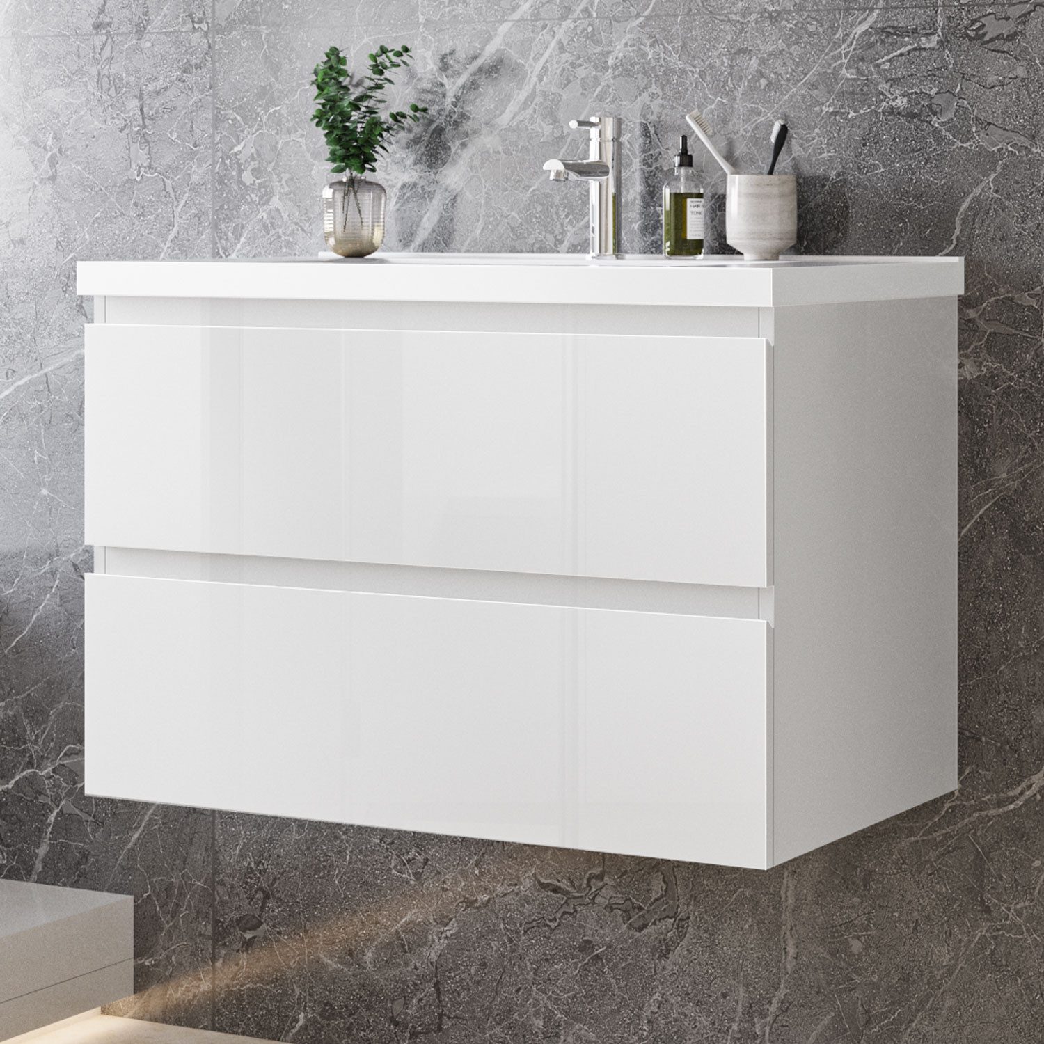 duschspa Waschtisch Badmöbel Set Waschbecken mit Unterschrank MDF, Hochglan günstig online kaufen