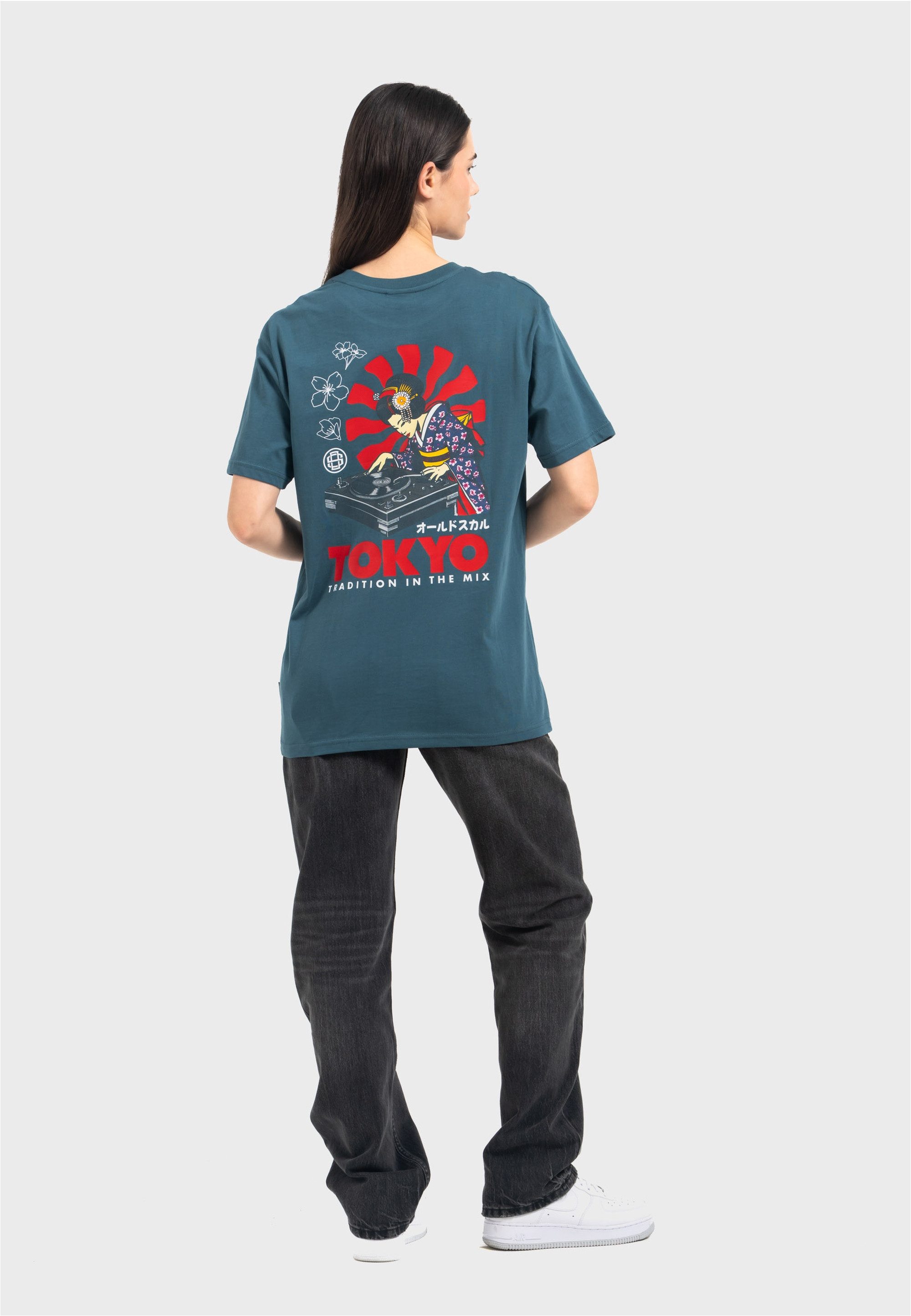 Oldskull T-Shirt Asian Neon Djane Logo Graphic Traditionelles fernöstliches Motiv modern