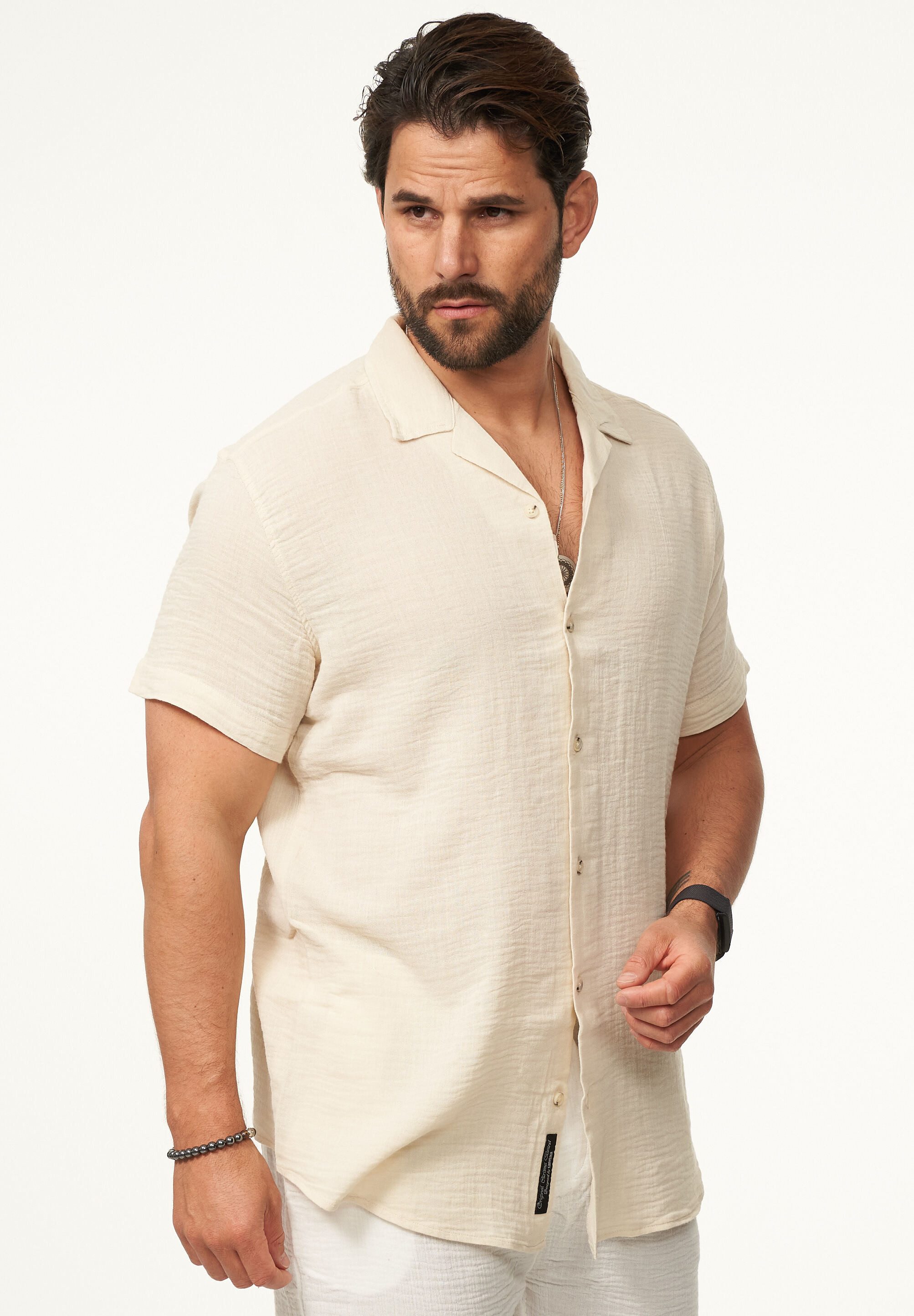 CARISMA Kurzarmhemd im Vintage Summer-Look in Crinkle Optik Herren luftig leichtes Kurzarm Feinstrick Polo-Hemd T-Shirt – Bild 2 von 5